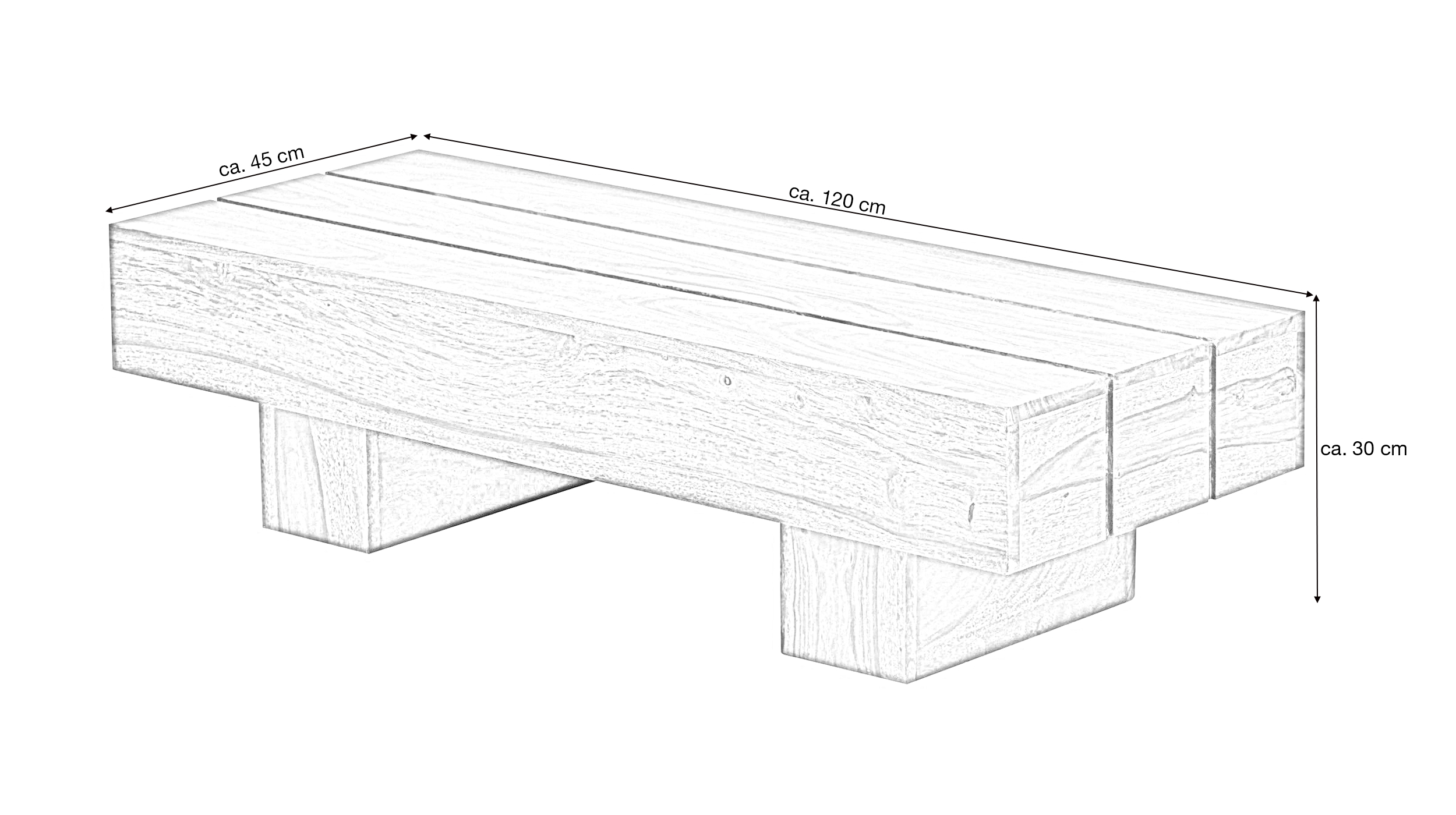 Couchtisch Akazie lackiert massiv 120 x 30 cm - CUBESO