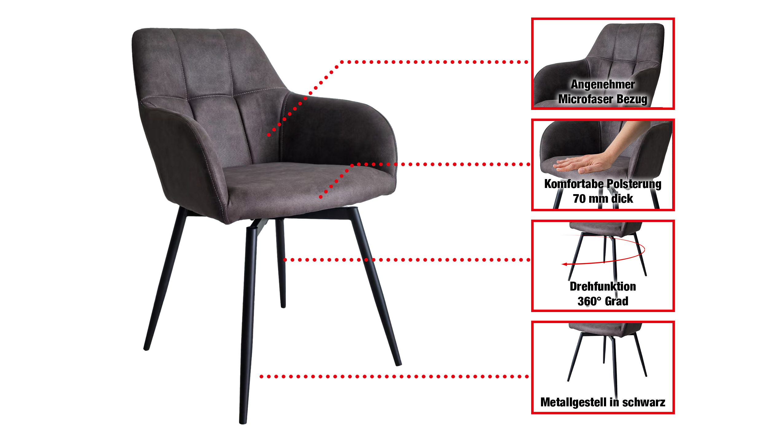 Armlehnstuhl braun Microfaser - Drehstuhl - AIDEN