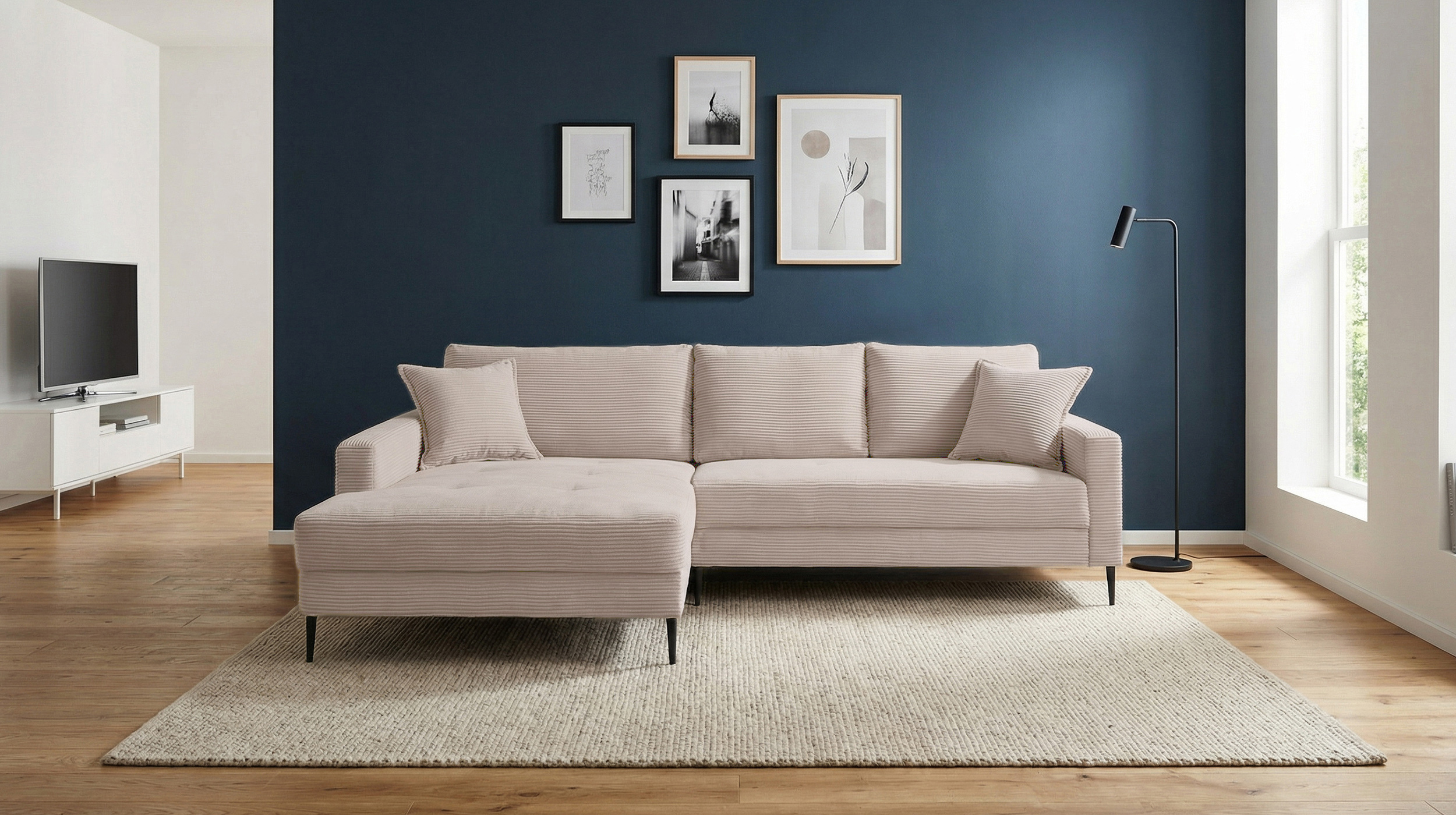 Ecksofa Cord beige 276 x 173 cm - OT links - SUMMER