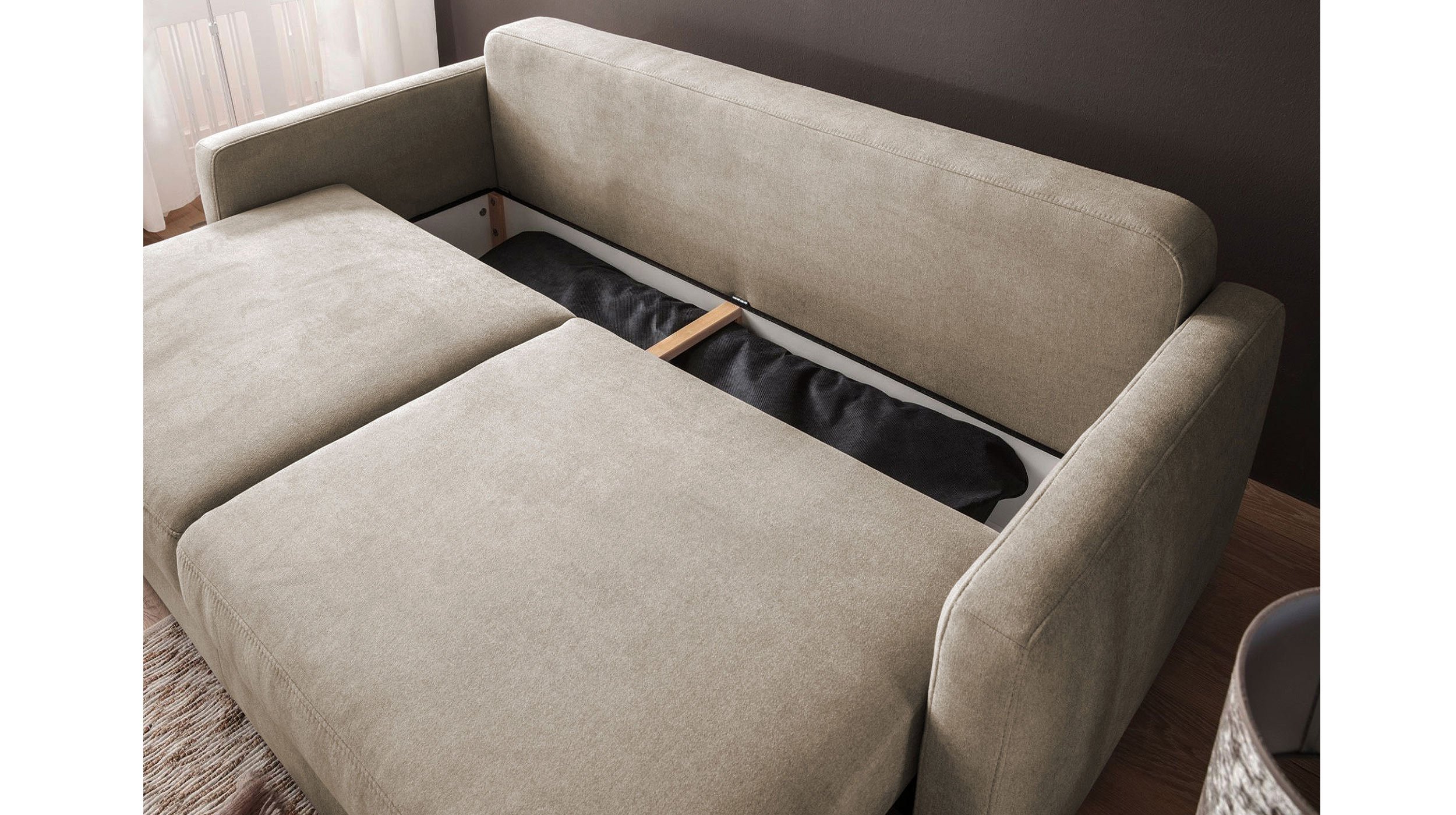 Schlafsofa in taupe - Bettkasten - 226 cm - FRISCO DE LUXE