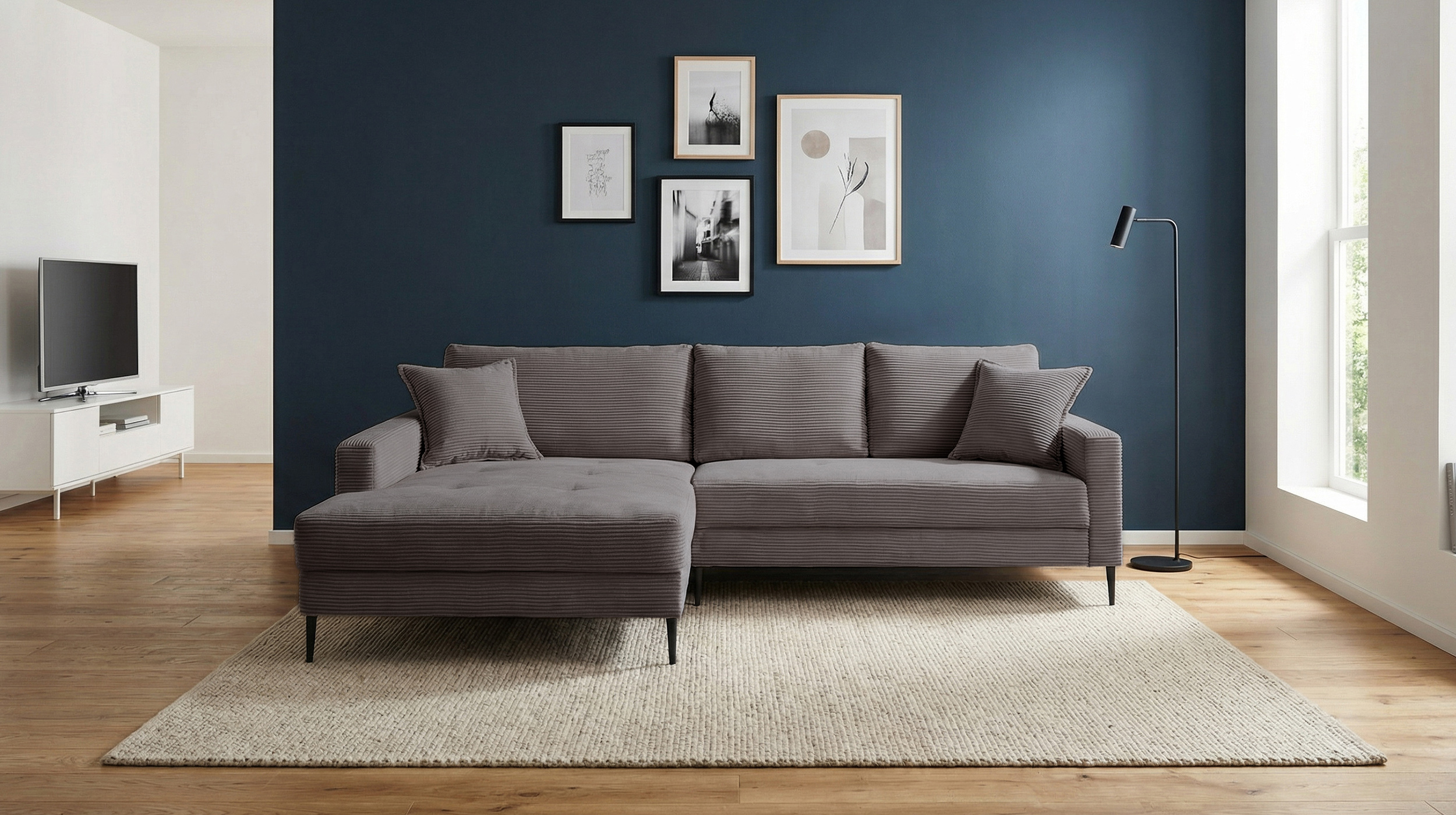 Ecksofa Cord grau 276 x 173 cm - OT links - SUMMER