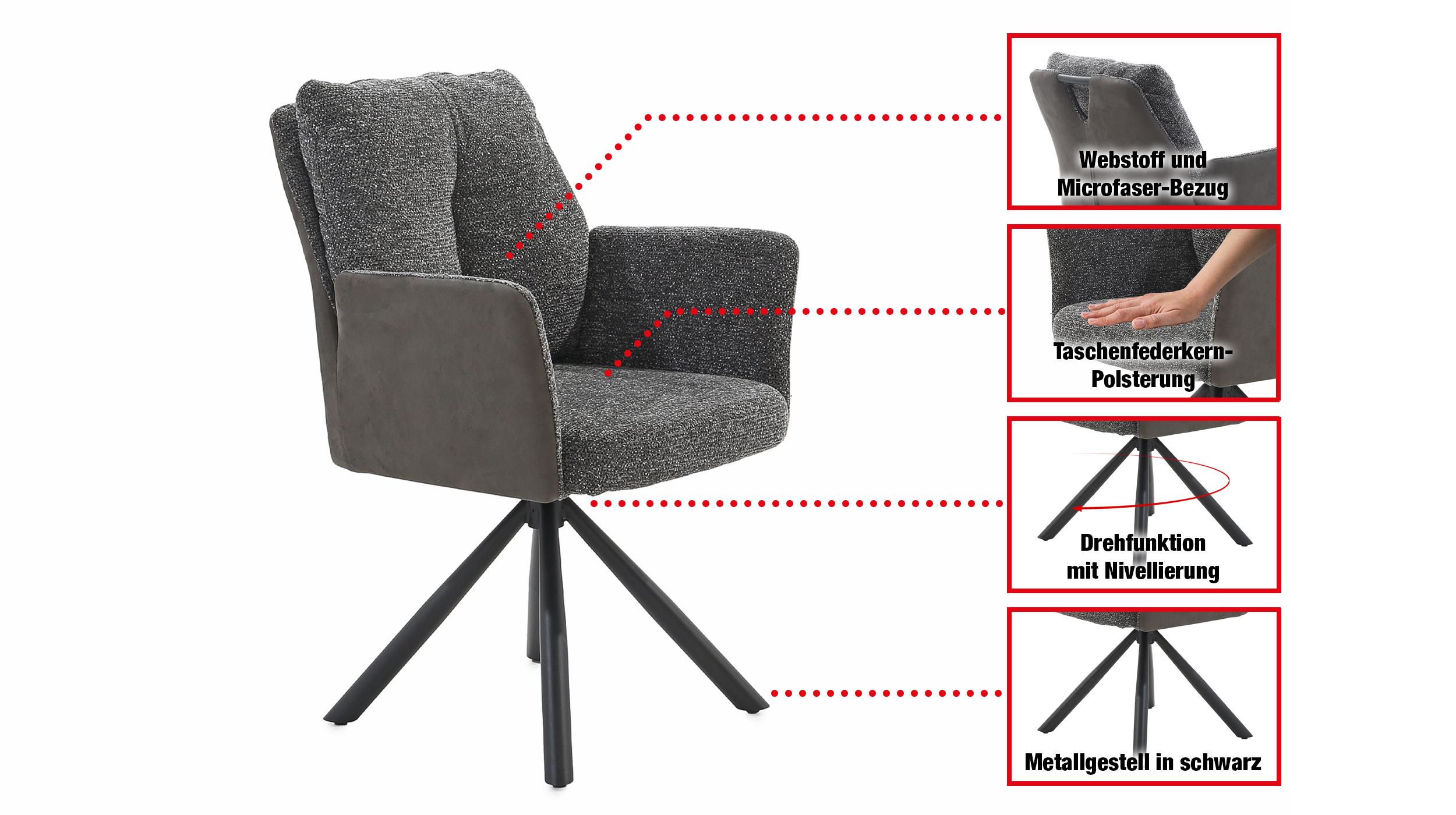 Armlehnstuhl grau Webstoff Microfaser Taschenfederkern - SHELBY
