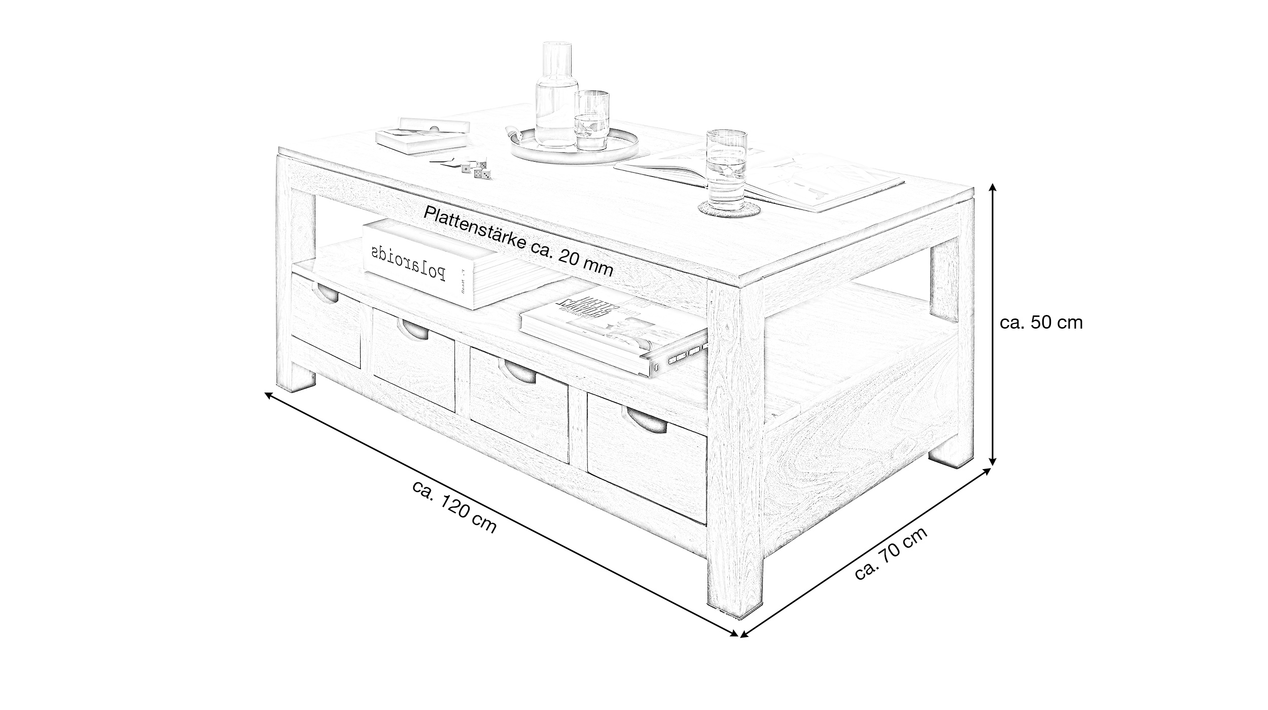 Couchtisch 120 cm Mango massiv gebeizt - montiert - MANGALA