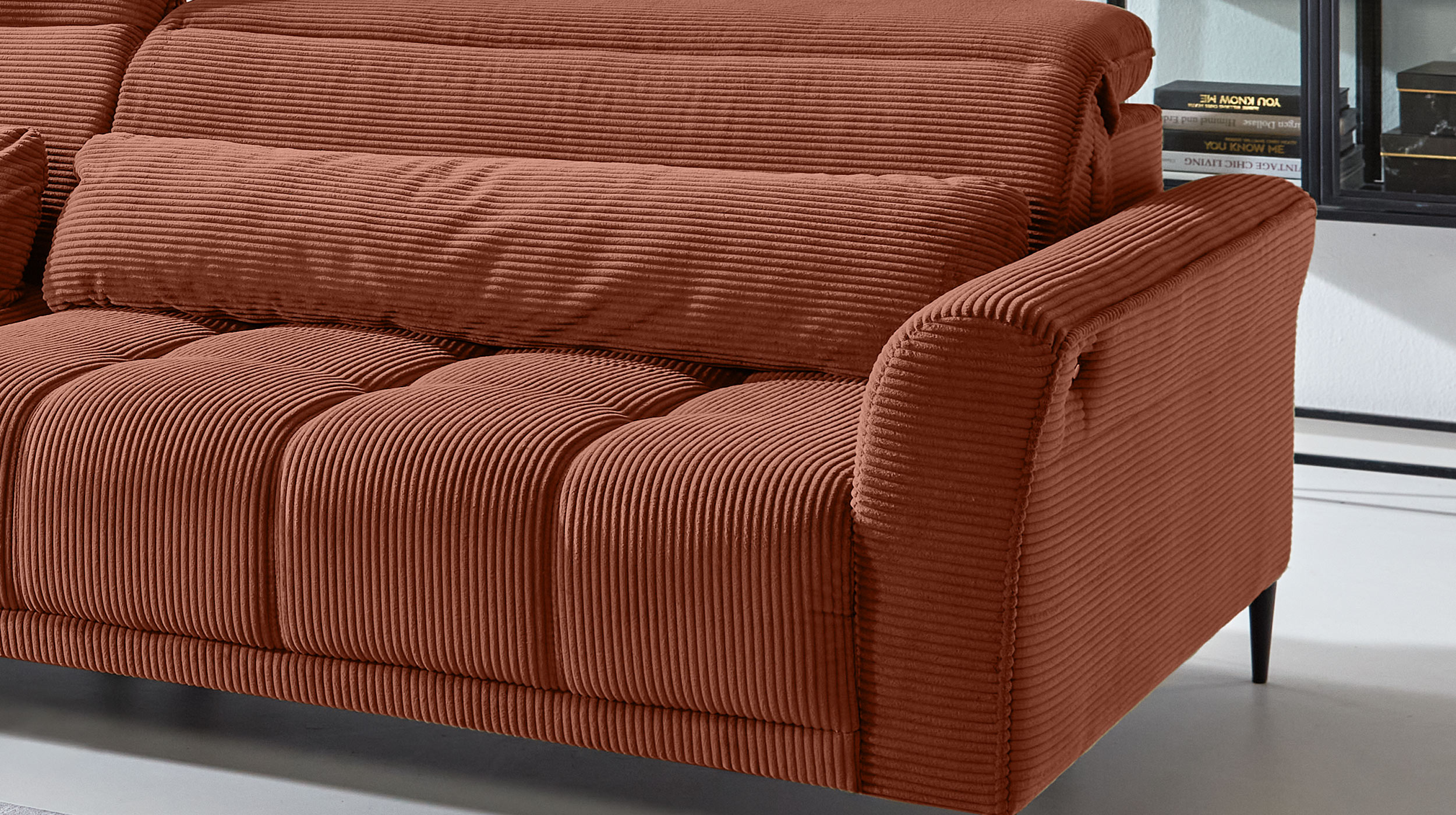 Big Sofa Cord rost ausziehbar - Sitztiefenverstellung - 280 cm - LOGAN 