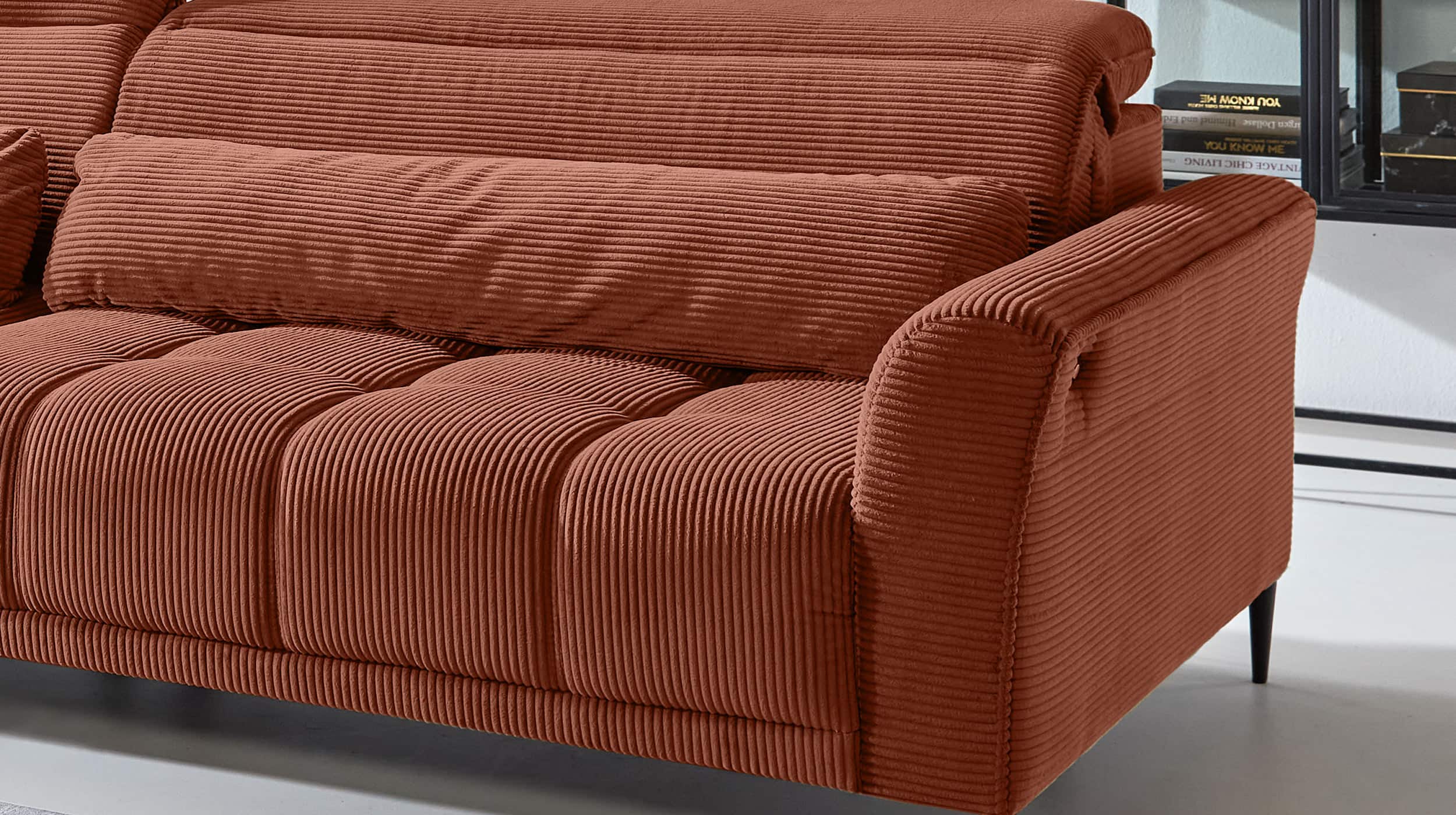 Big Sofa rost - Cordbezug - 280 cm - Nosagunterfederung - LOGAN 