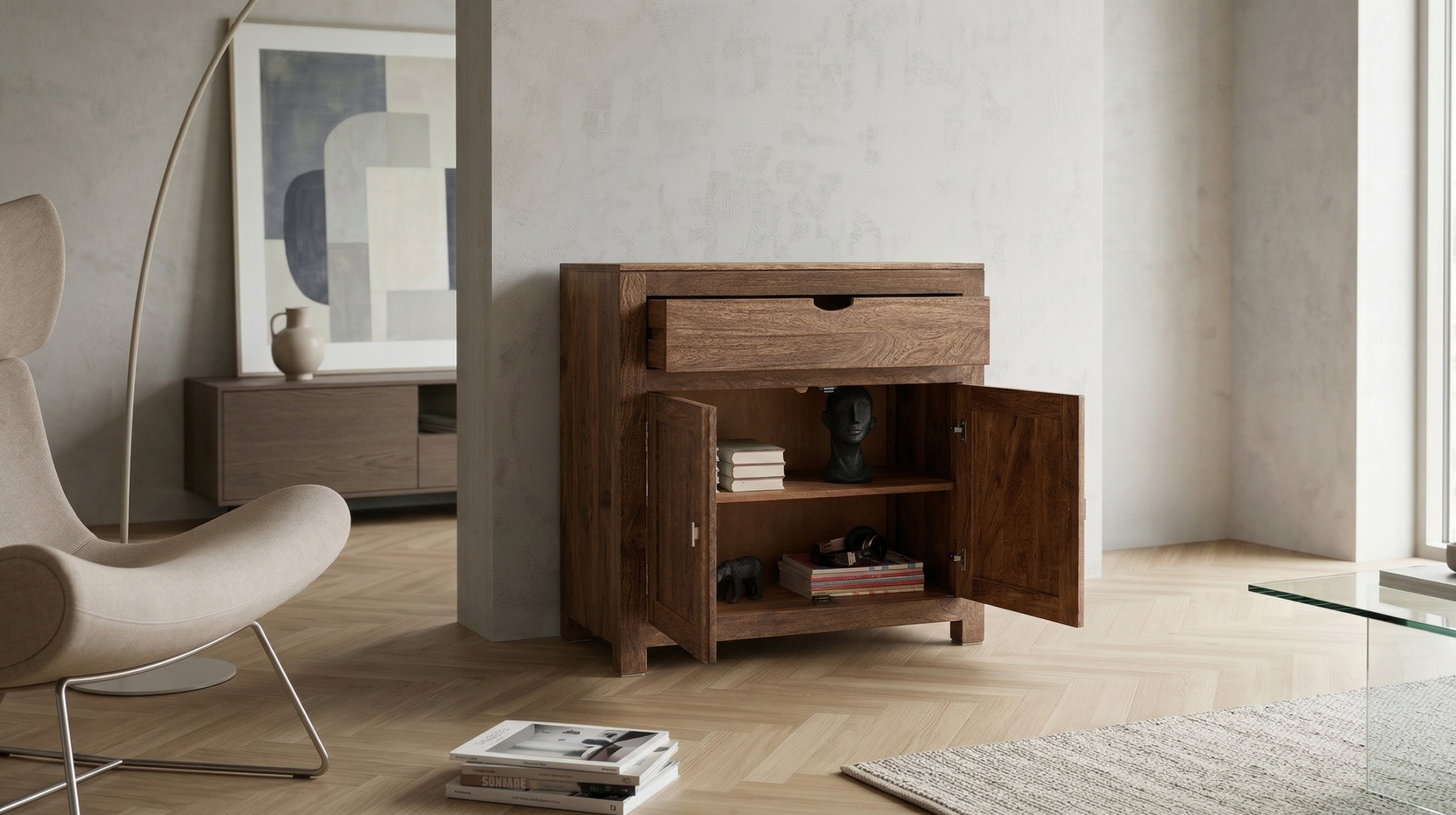 Kommode 90 cm Mango massiv gebeizt - montiert - MANGALA