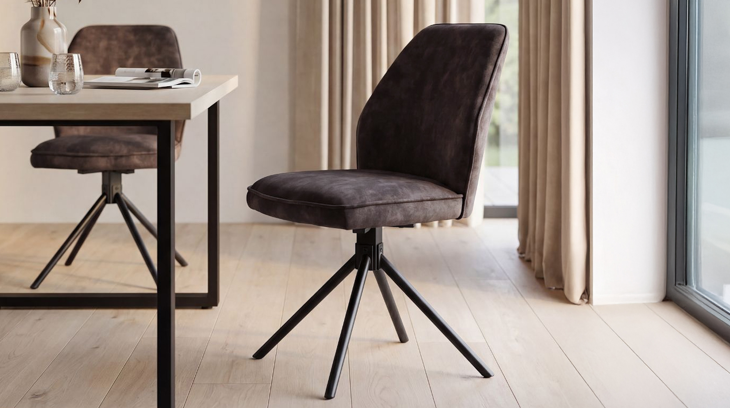 Polsterstuhl anthrazit Metallgestell Velours Optik drehbar - OTTAWA