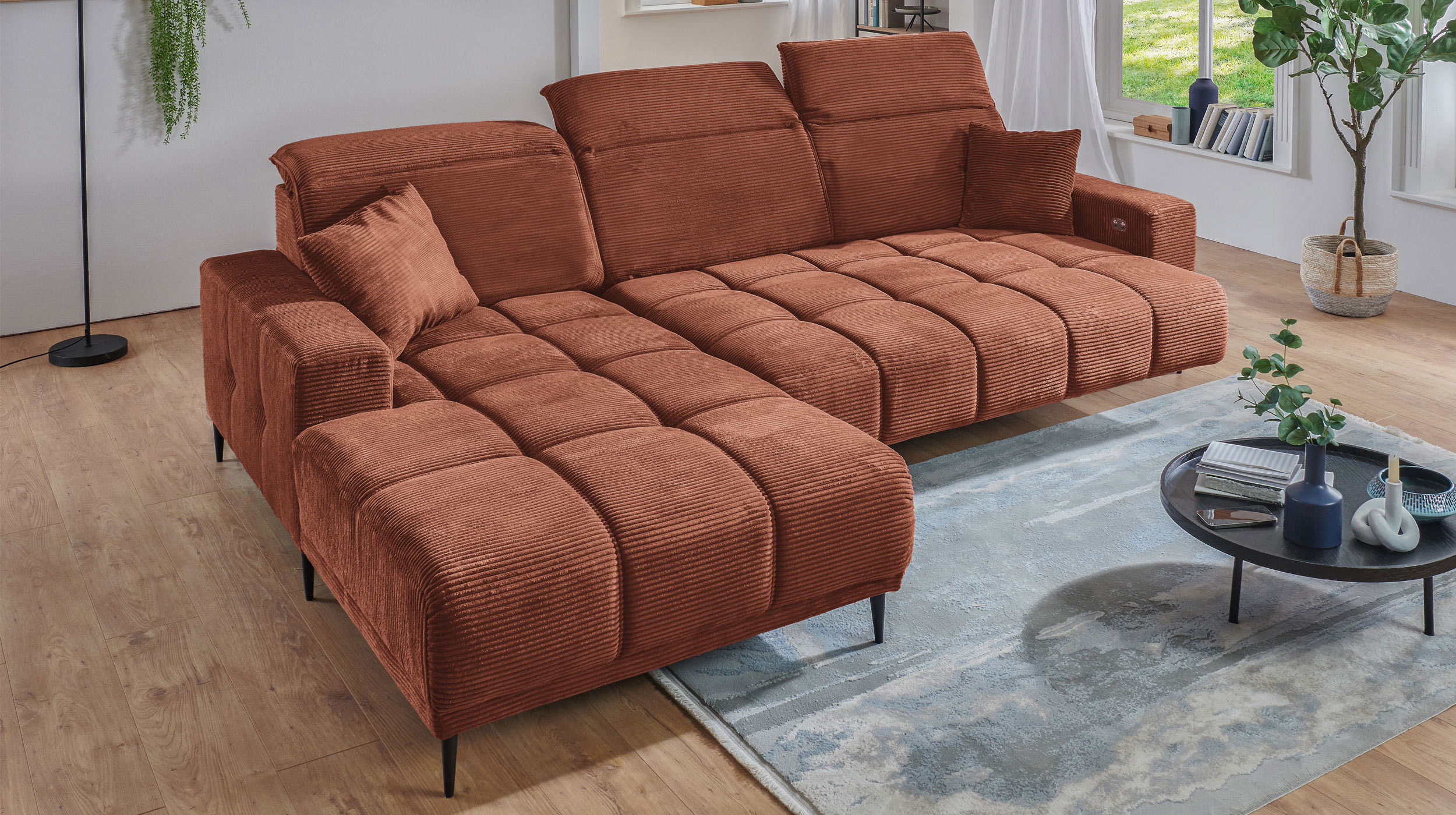 Ecksofa Cord rost ausziehbar - Sitztiefenverstellung 286 cm - OT links - MARISOL