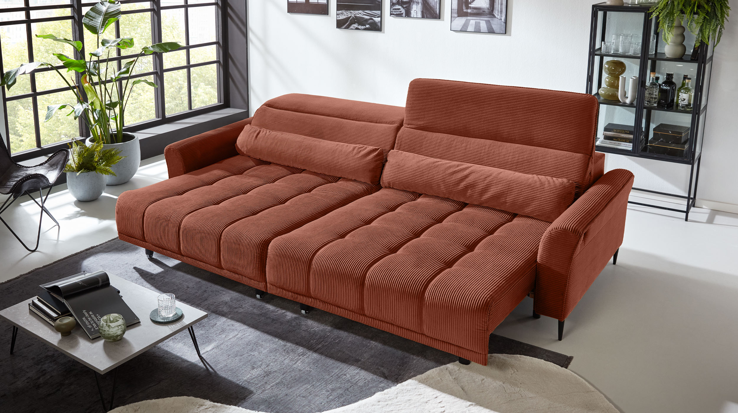 Big Sofa Cord rost ausziehbar - Sitztiefenverstellung - 280 cm - LOGAN 