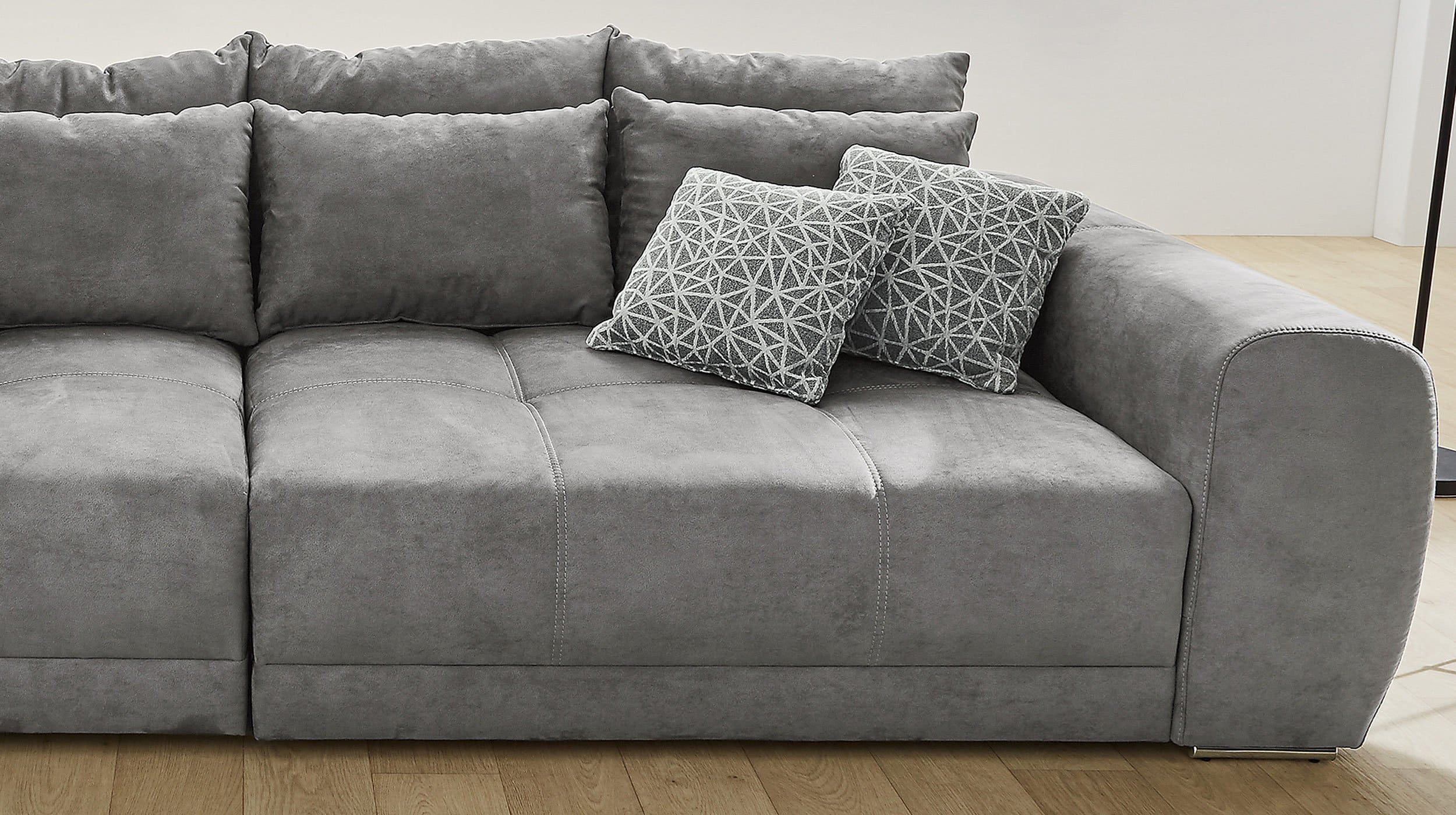 Big Sofa mit Federkern hellgrau 306 cm - MOLDAU
