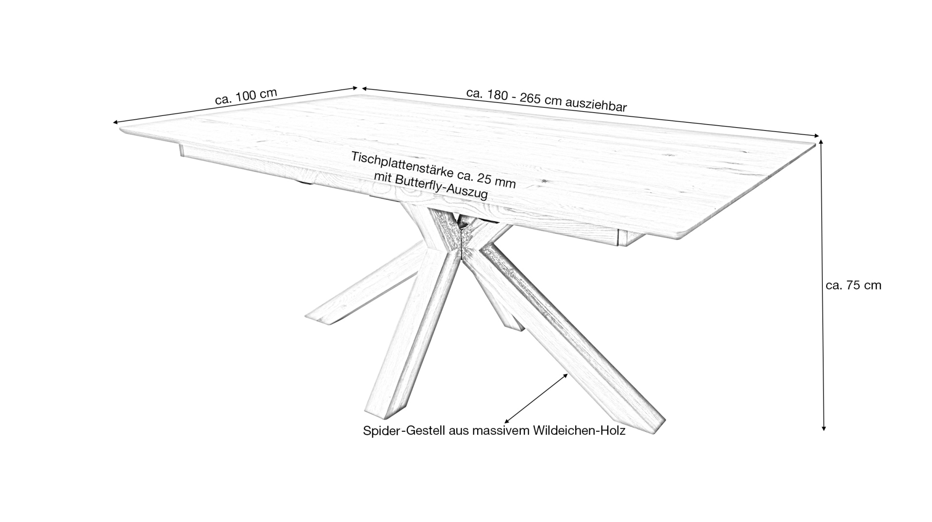 Esstisch Massivholztisch 180 cm in Wildeiche ausziehbar - RICARDO