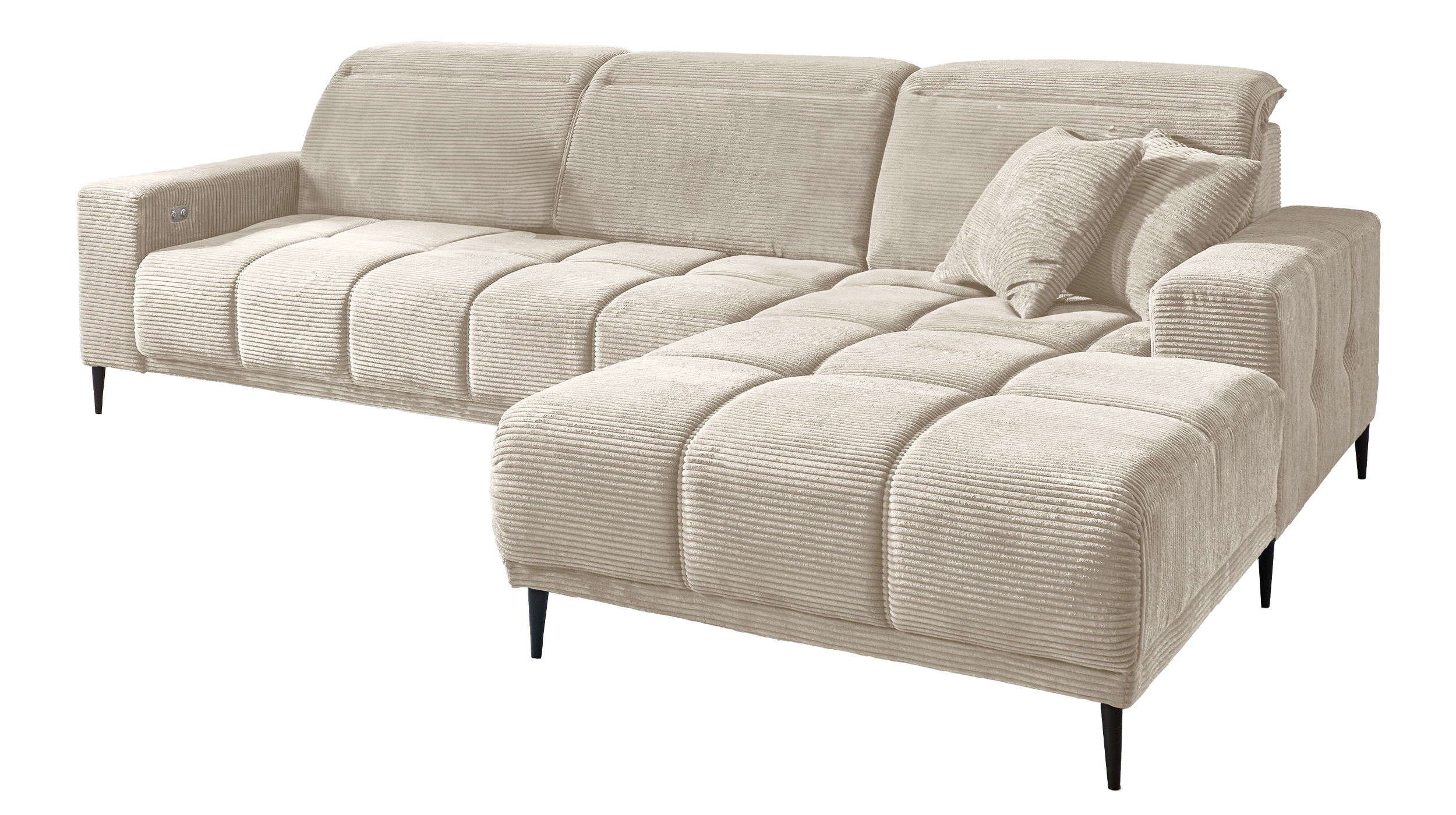 Ecksofa Cord beige ausziehbar - Sitztiefenverstellung 286 cm - OT rechts - MARISOL