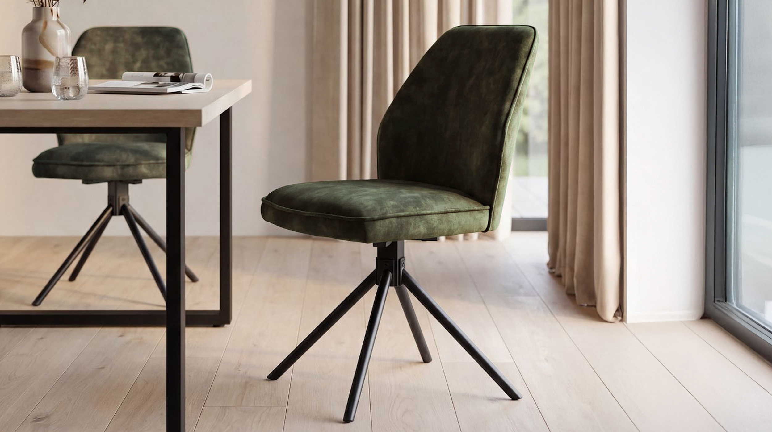 Polsterstuhl olive Metallgestell Velours Optik drehbar - OTTAWA