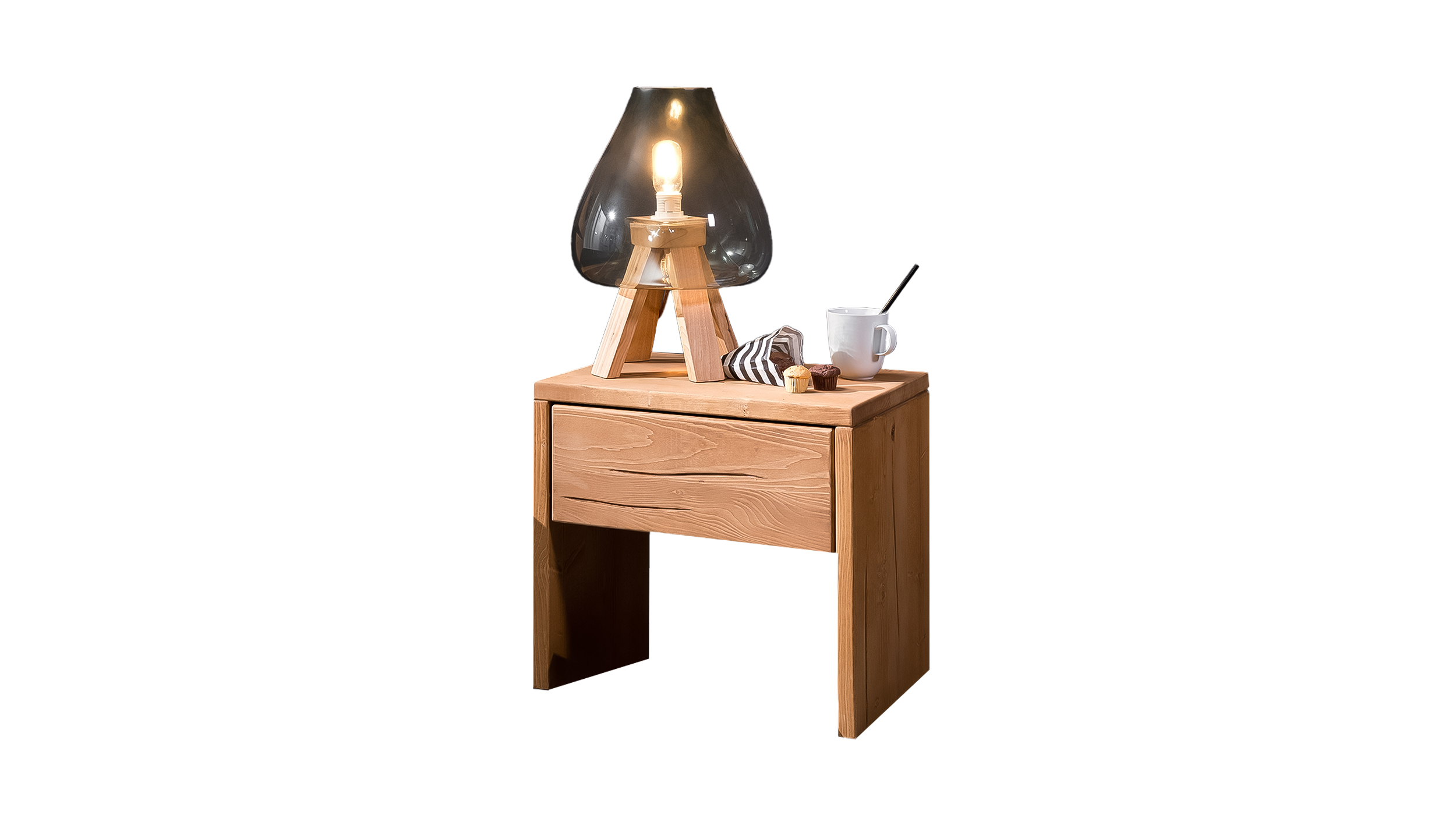Nachttisch Fichte massiv 50 x 46 cm - mit Schublade - BENKA 