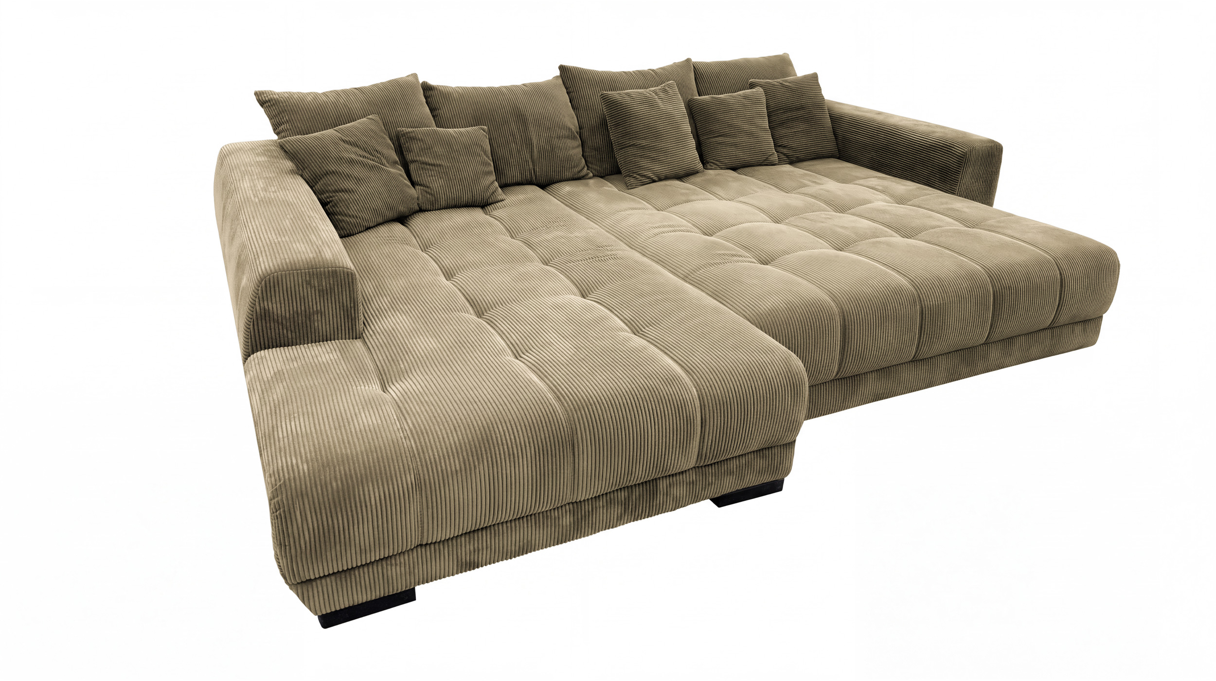 Ecksofa Cord grün elektrisch ausfahrbar 300 cm - OT links - ARTEMIS
