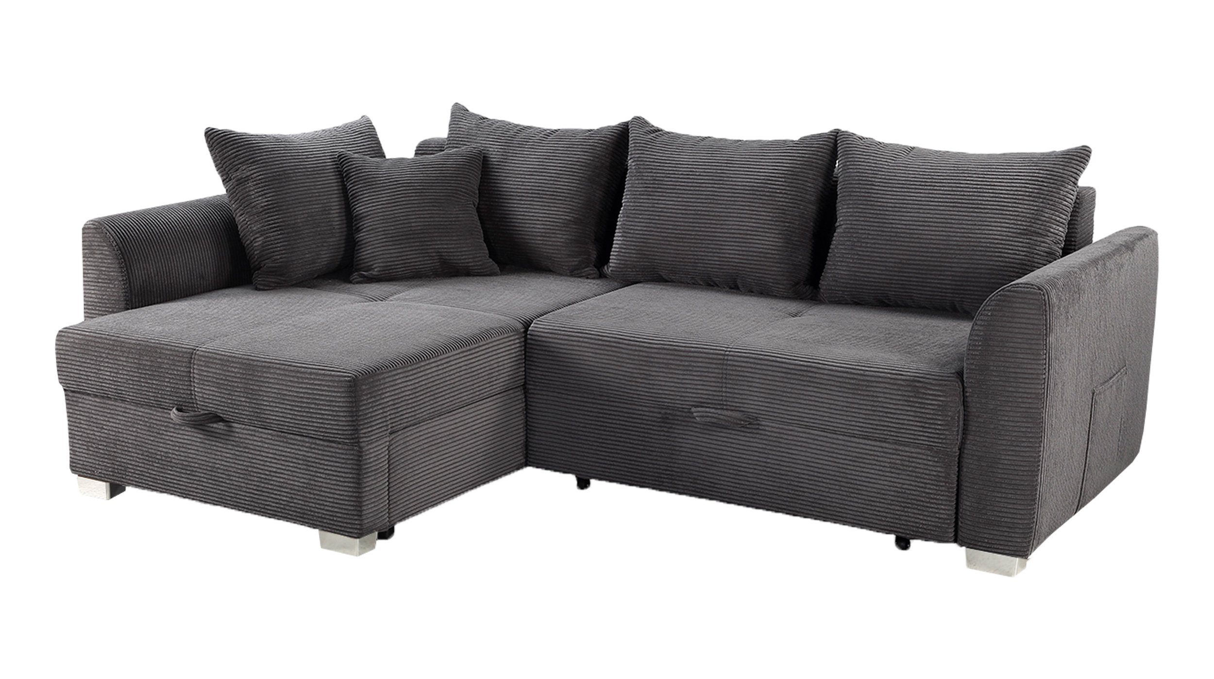 Ecksofa Cord grau Schlaffunktion Bettkasten 236 cm- BOOMER
