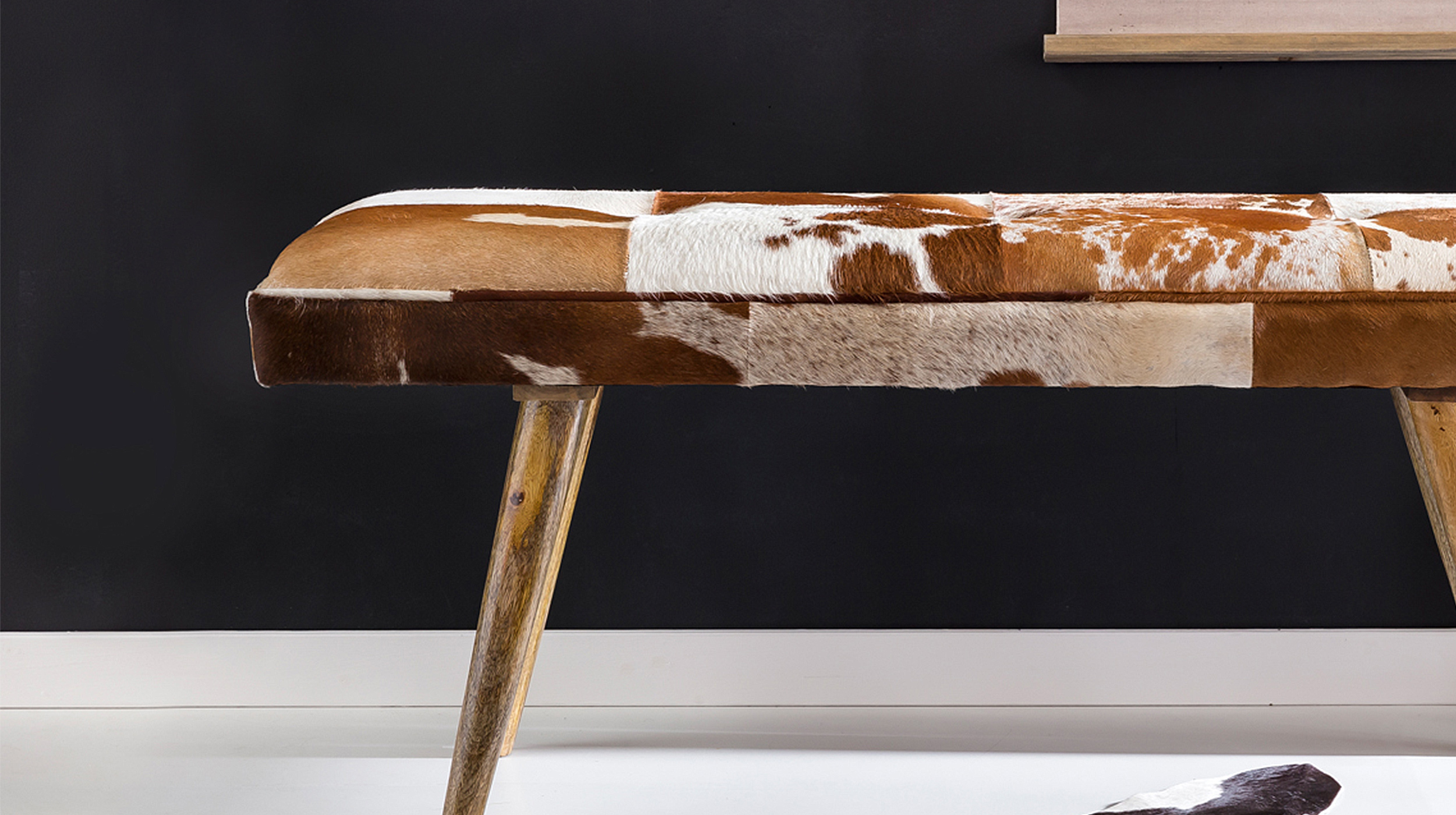 Sitzbank 120 cm echtes Leder Mango massiv lackiert - VIDAR