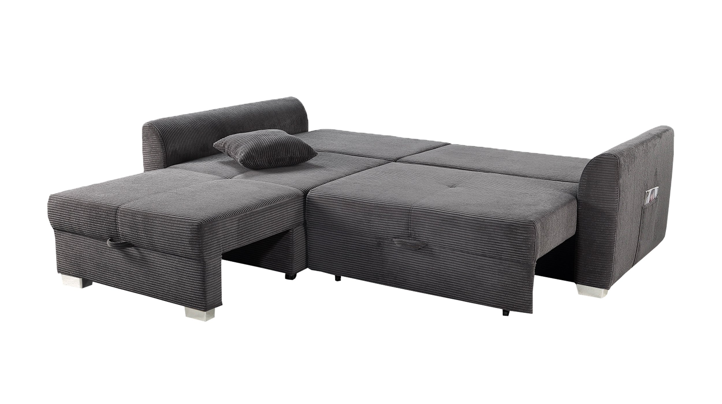 Ecksofa Cordbezug grau 236 x 160 cm - Bettkasten - BOOMER