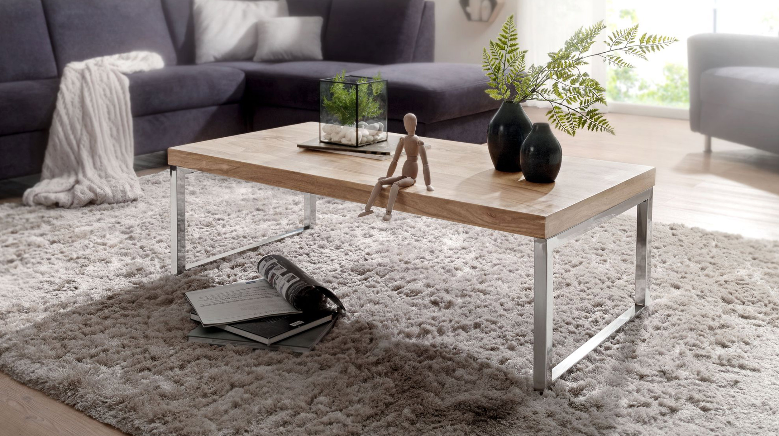 Couchtisch Akazie massiv lackiert 120 x 60 cm - GILDA 
