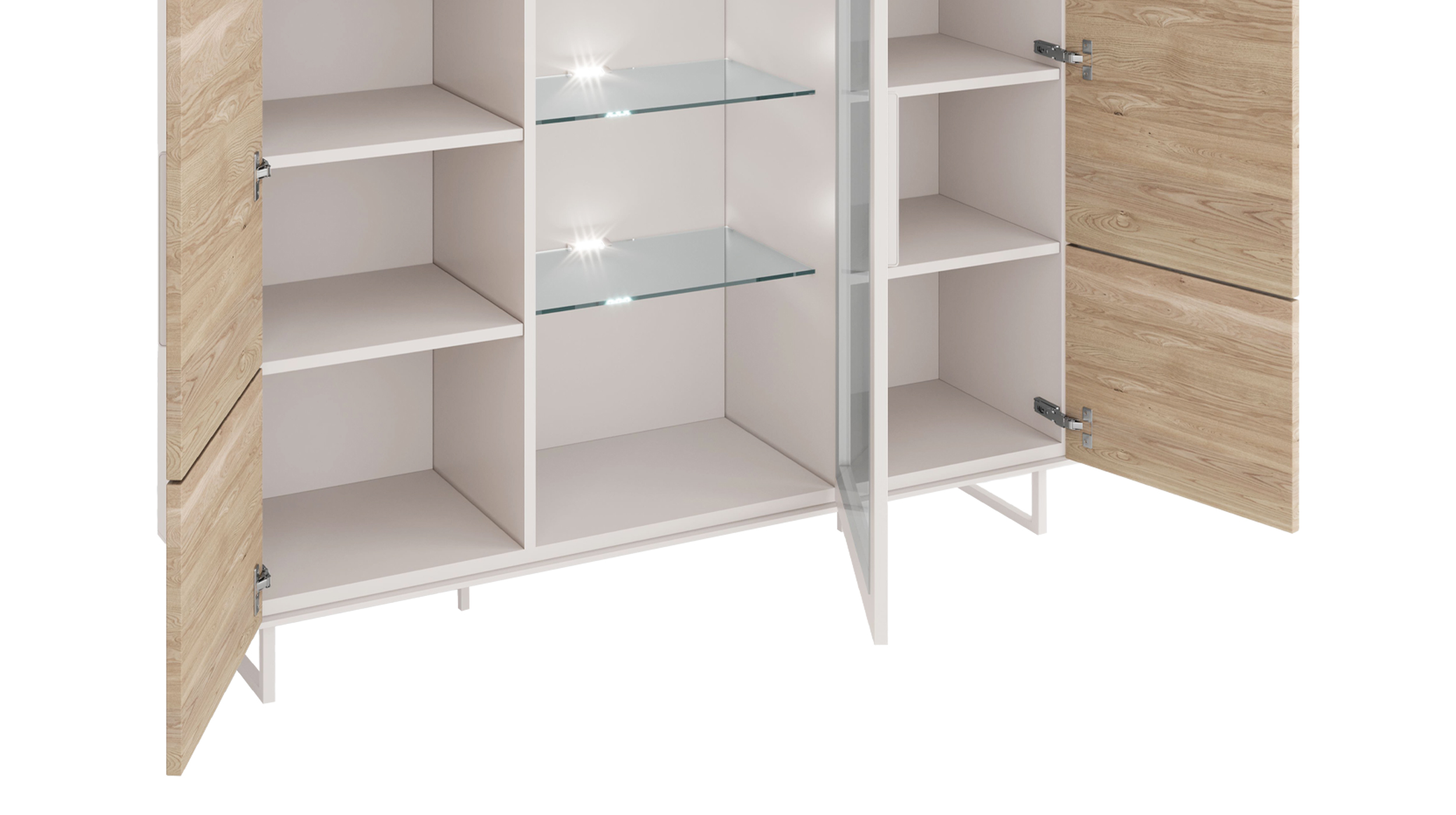 Highboard mit Glastür Eiche teilmassiv geölt 146 cm - KAI 