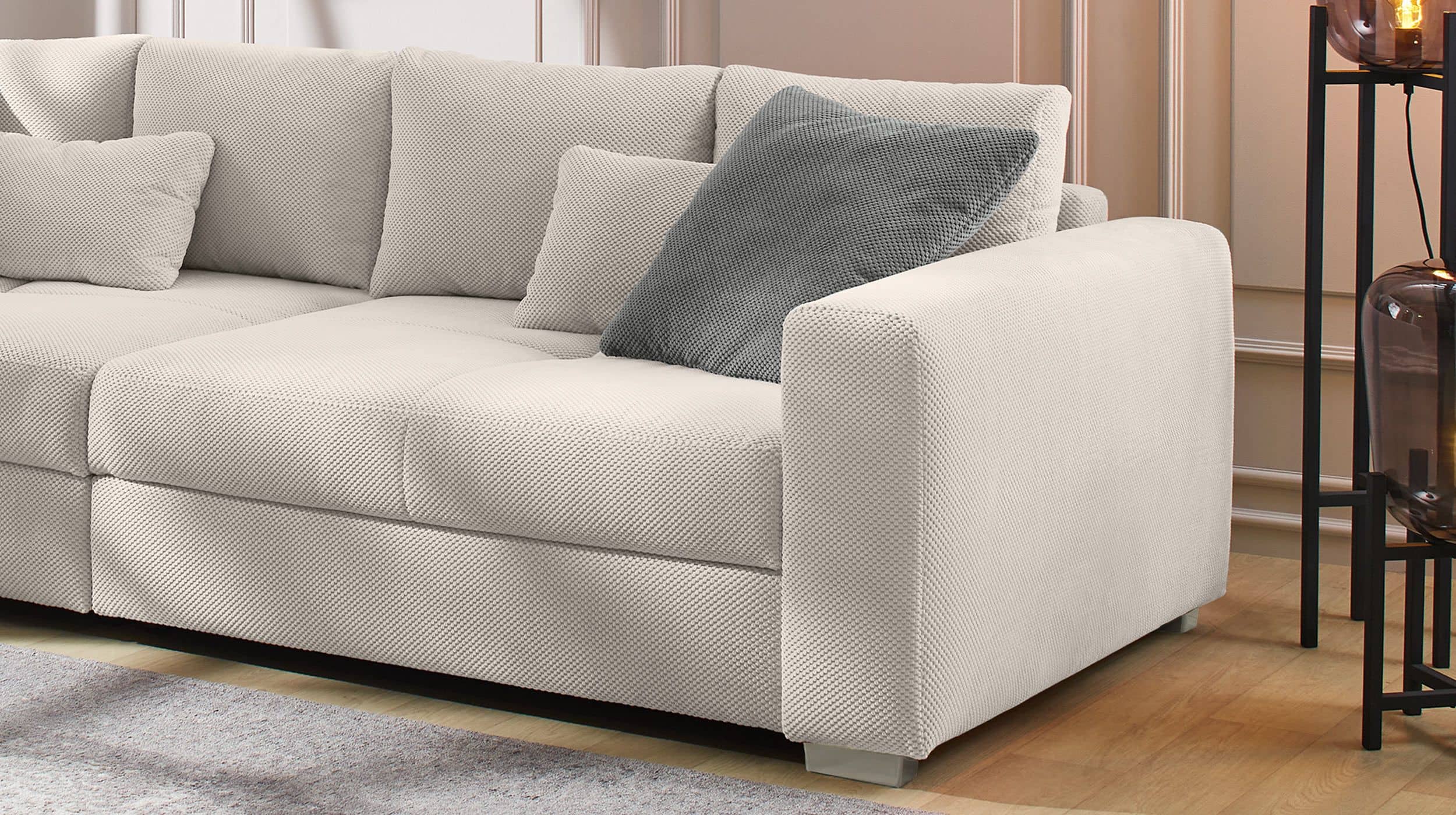 Big Sofa Cord mit Federkern beige 287 cm - MARA