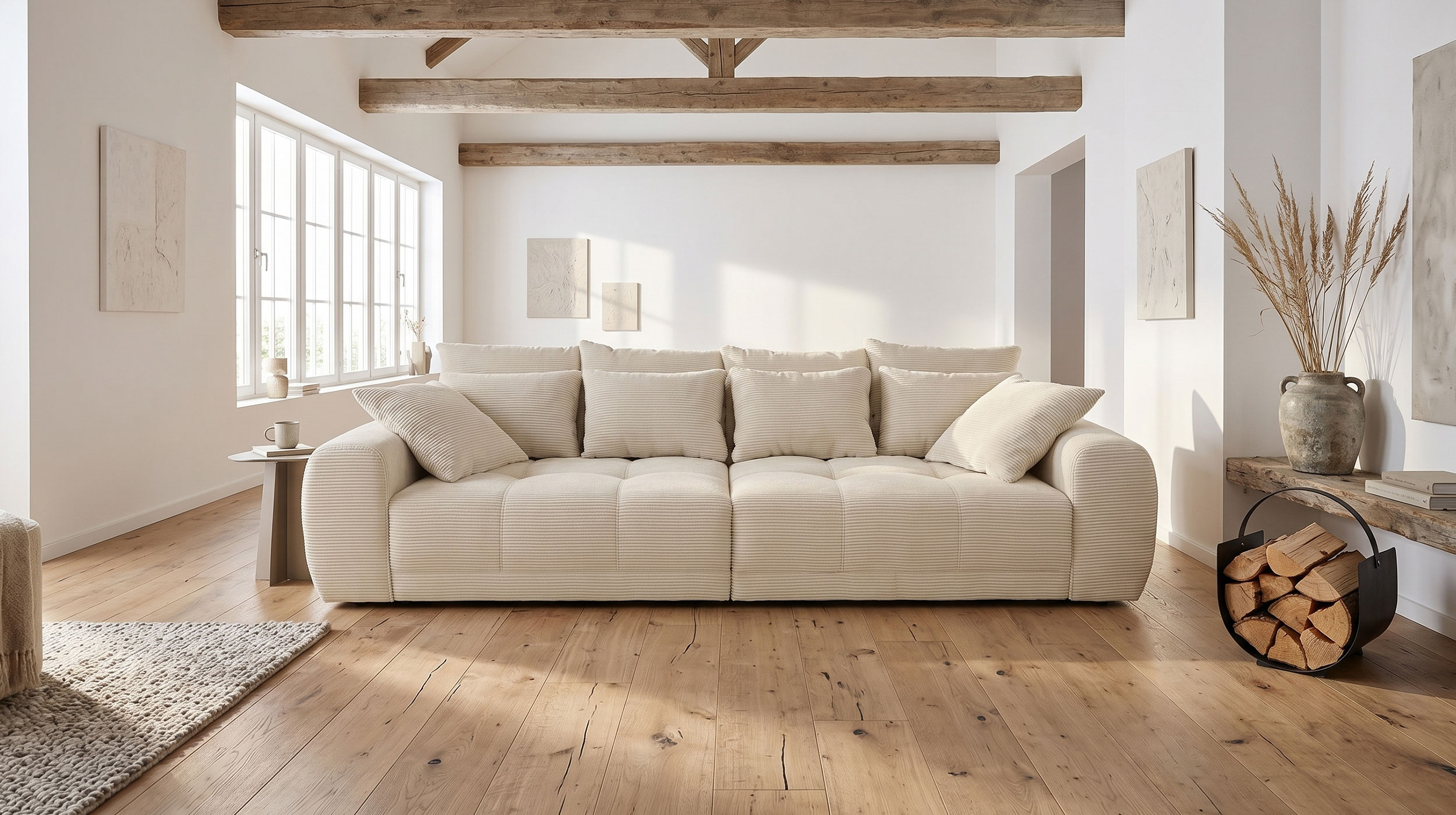Big Sofa Cord beige - 308 cm - Federkern - JANNI