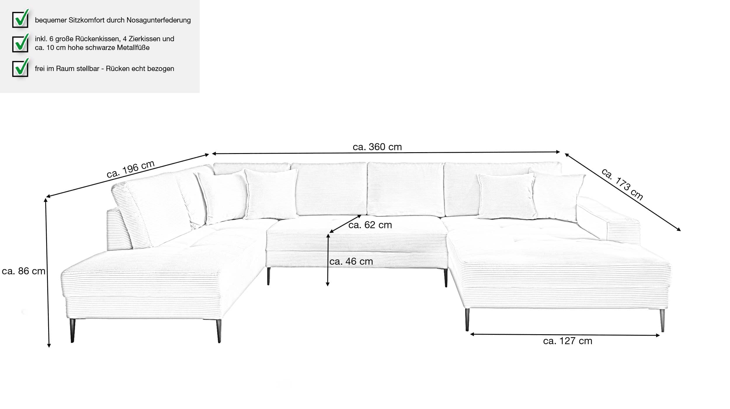 Wohnlandschaft Cordbezug rosa - 360 cm - SUMMER 