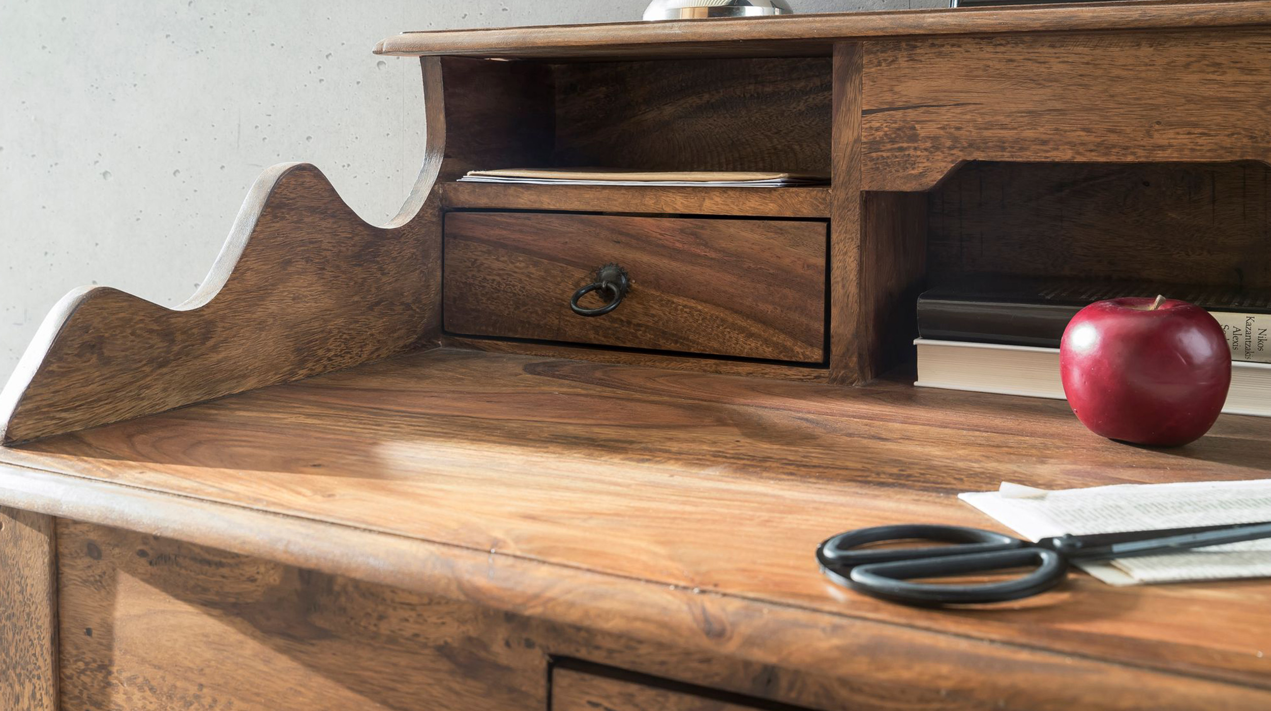 Schreibtisch Sheesham massiv gebeizt 115 x 60 cm - RAGNAR