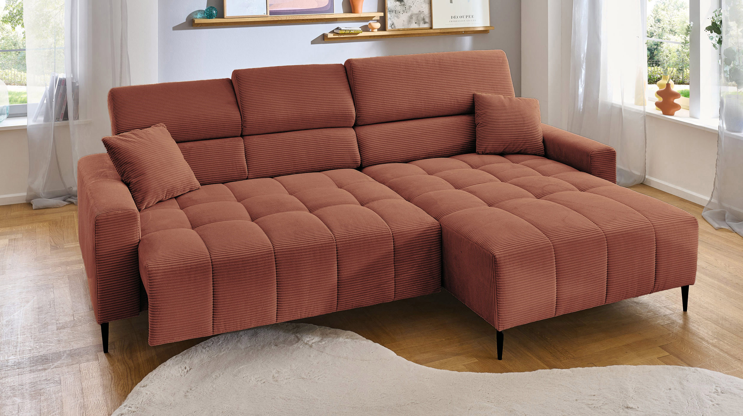 Ecksofa Cord rost ausziehbar - Sitztiefenverstellung 256 cm - OT rechts - SIMPLE
