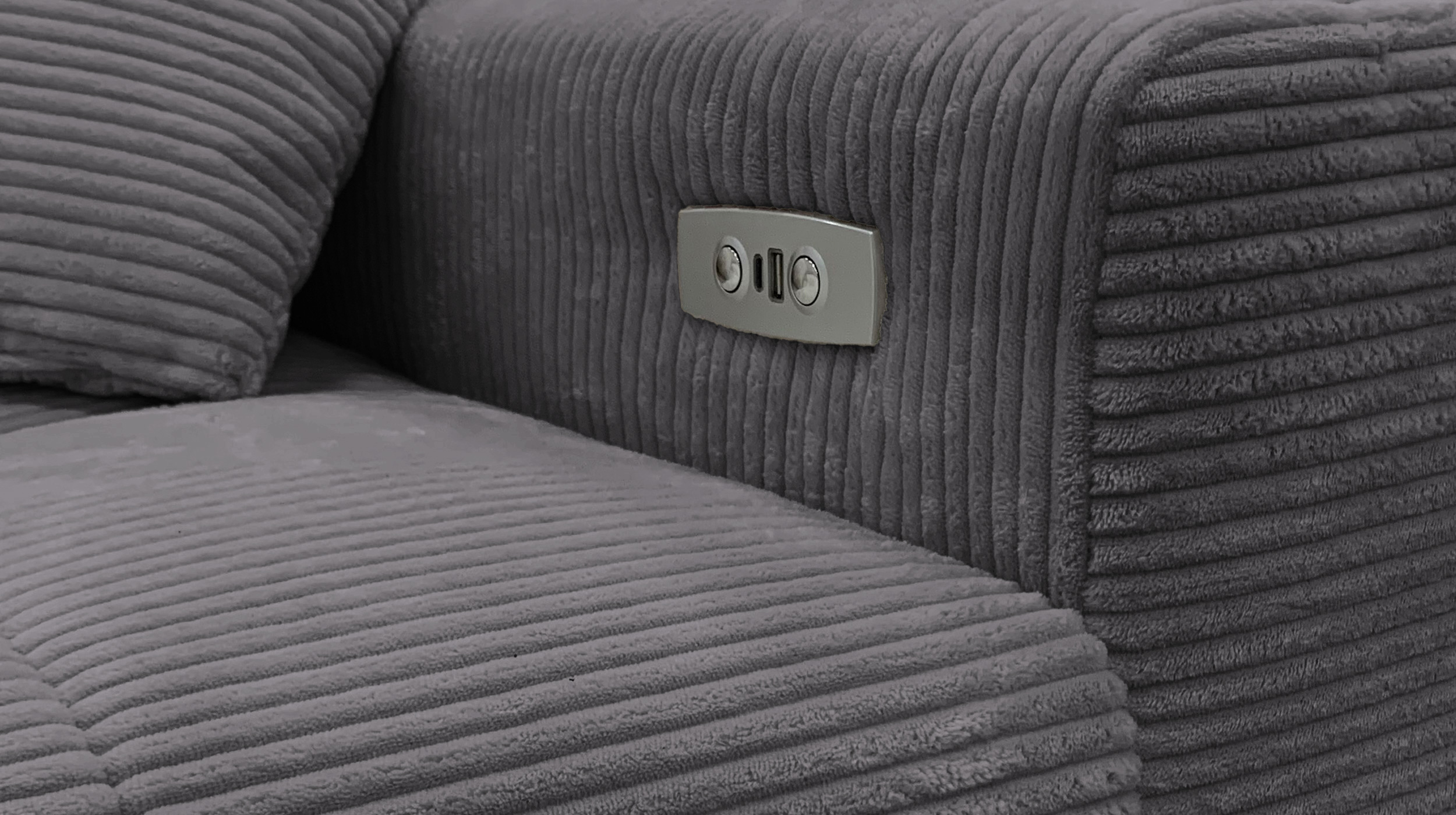 Ecksofa Cord grau ausziehbar - Sitztiefenverstellung 256 cm - OT links - SIMPLE