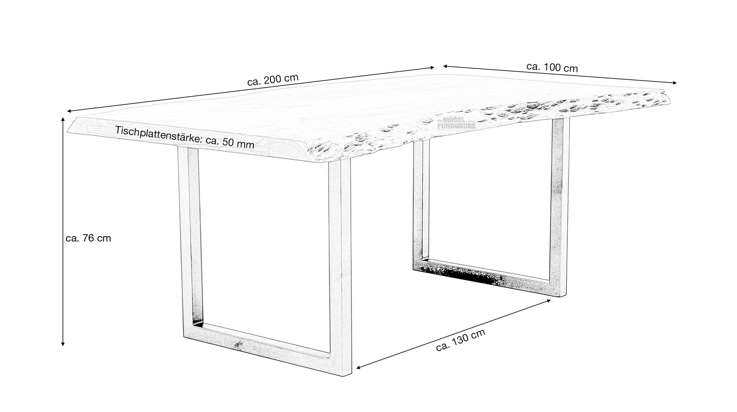 Esstisch Baumkantentisch 200 x 100 cm Akazie lackiert massiv - TICO