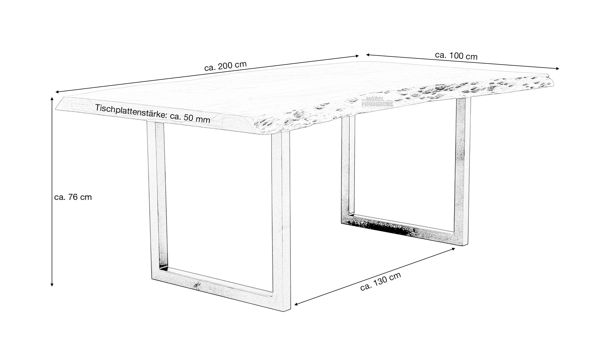 Esstisch Baumkantentisch 200 x 100 cm Akazie massiv - TICO