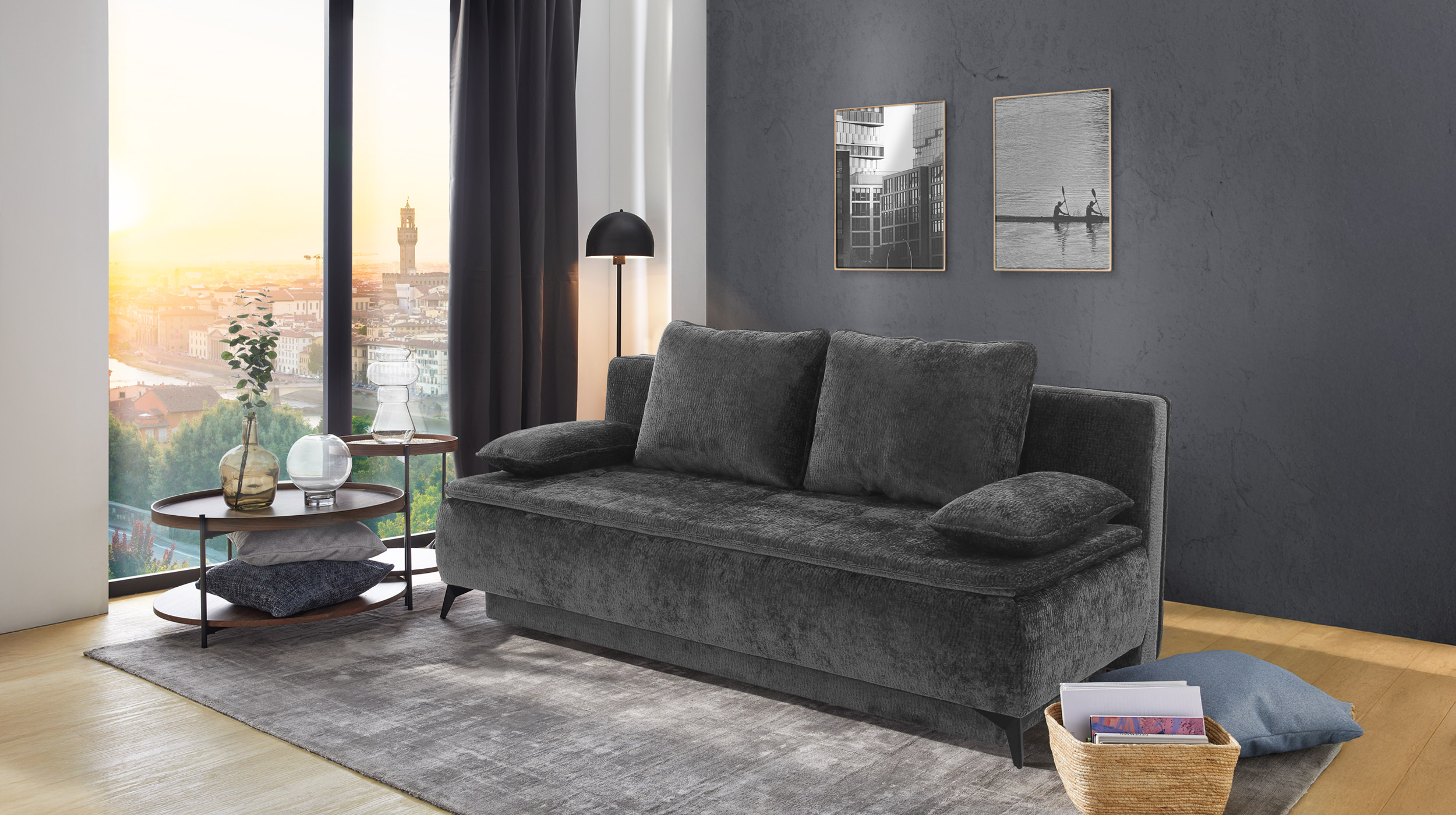 Schlafsofa grau mit Bettkasten 204 cm - Dauerschläfer - LIVENTO 