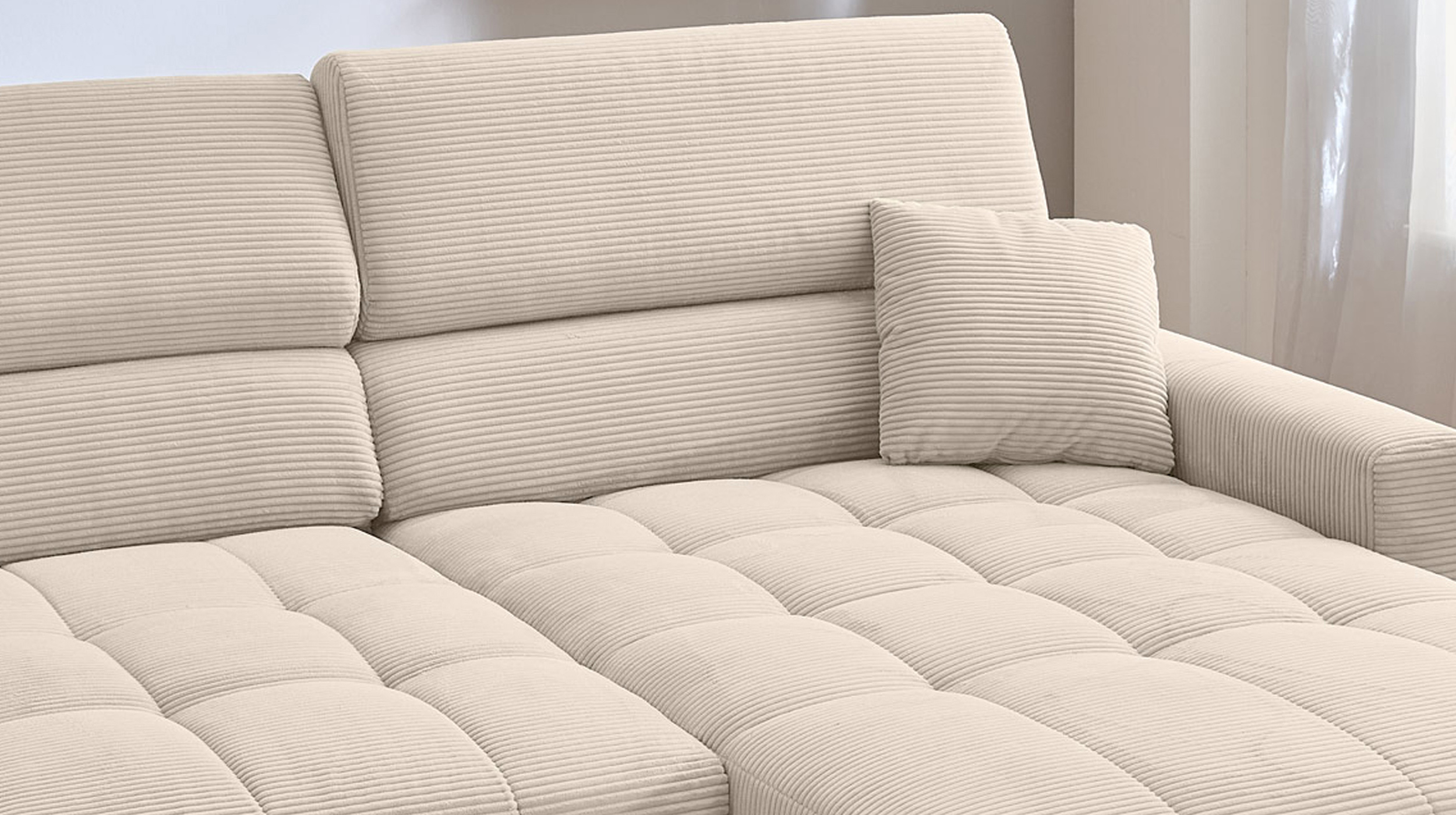 Ecksofa Cord beige ausziehbar - Sitztiefenverstellung 256 cm - OT rechts - SIMPLE