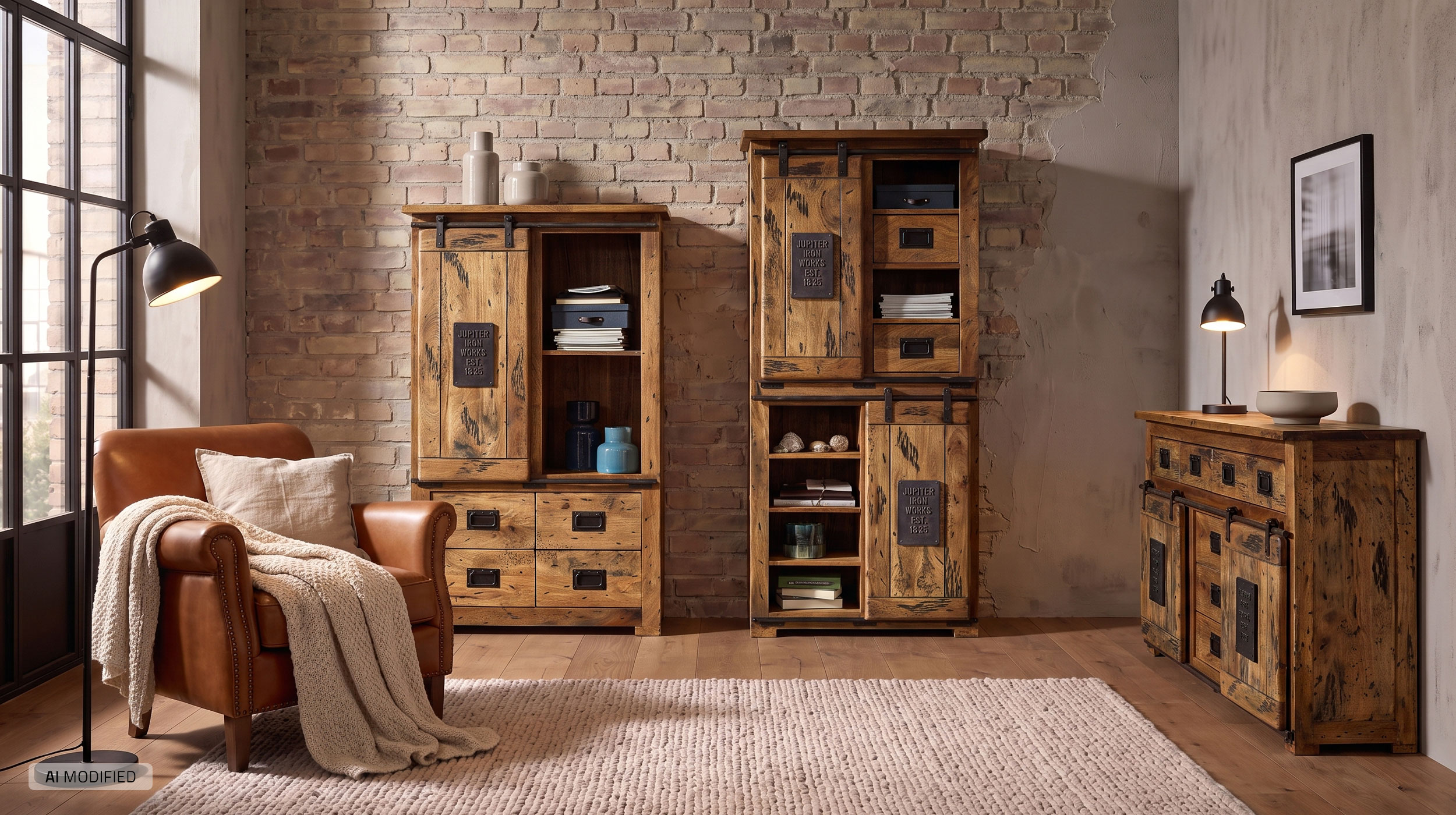 Highboard mit 1 Rolltür Mango massiv 90 cm - montiert - EMANUEL