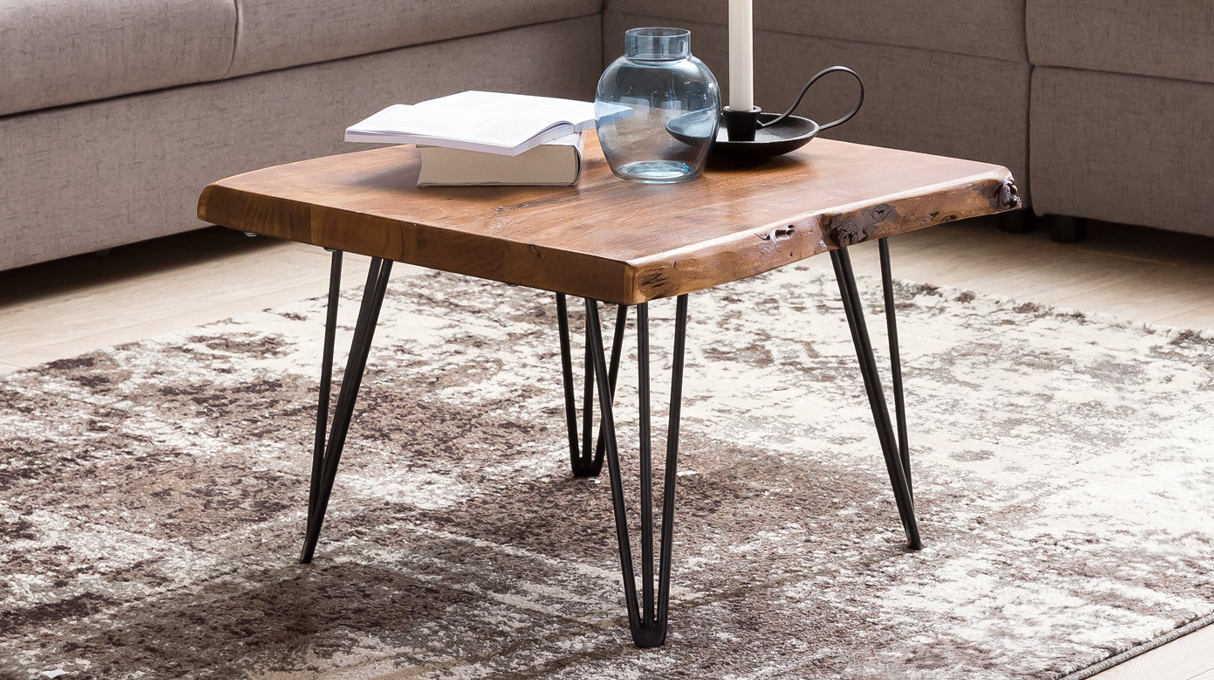 Couchtisch Baumkante Sheesham massiv gebeizt 56 x 51 cm - ISOLA