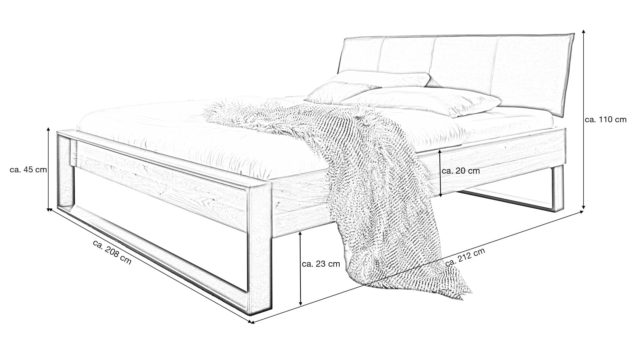 Massivholzbett 200 x 200 cm in Eiche geölt - ELENORA