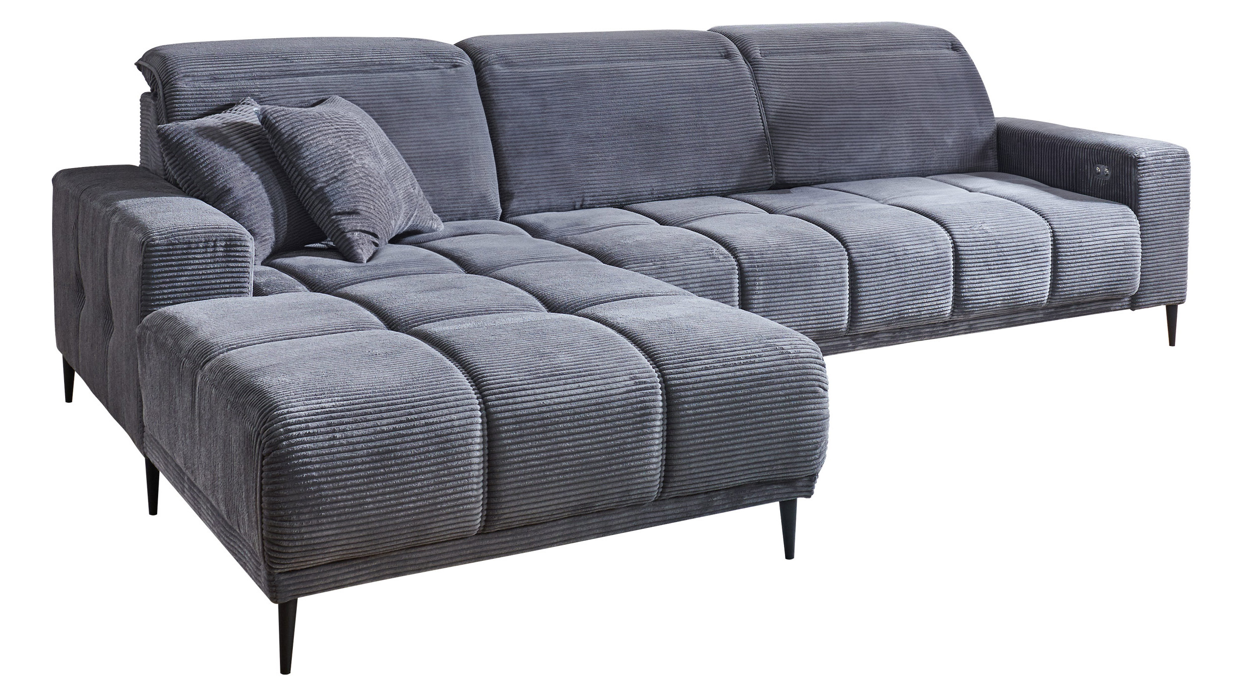Ecksofa Cord grau ausziehbar - Sitztiefenverstellung 286 cm - OT links - MARISOL