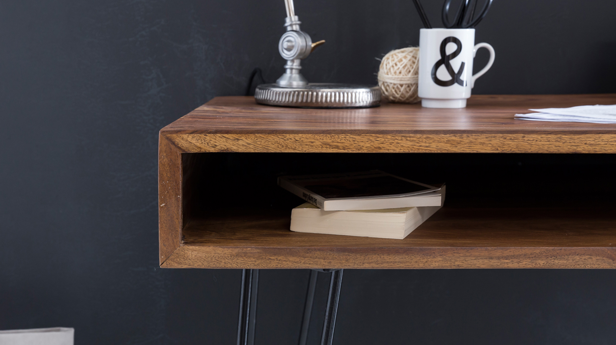 Schreibtisch Sheesham massiv gebeizt 110 x 60 cm - BARDI