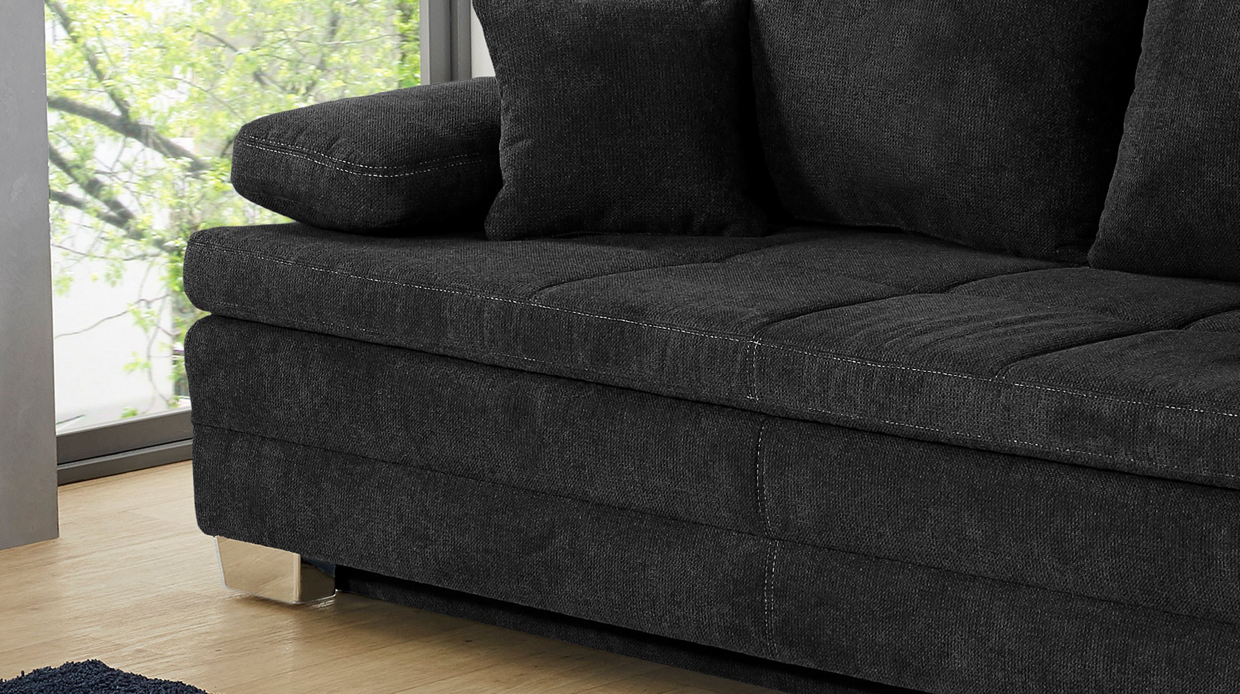 Schlafsofa schwarz inkl. Topper - Bettkasten 203 cm - LINDAU