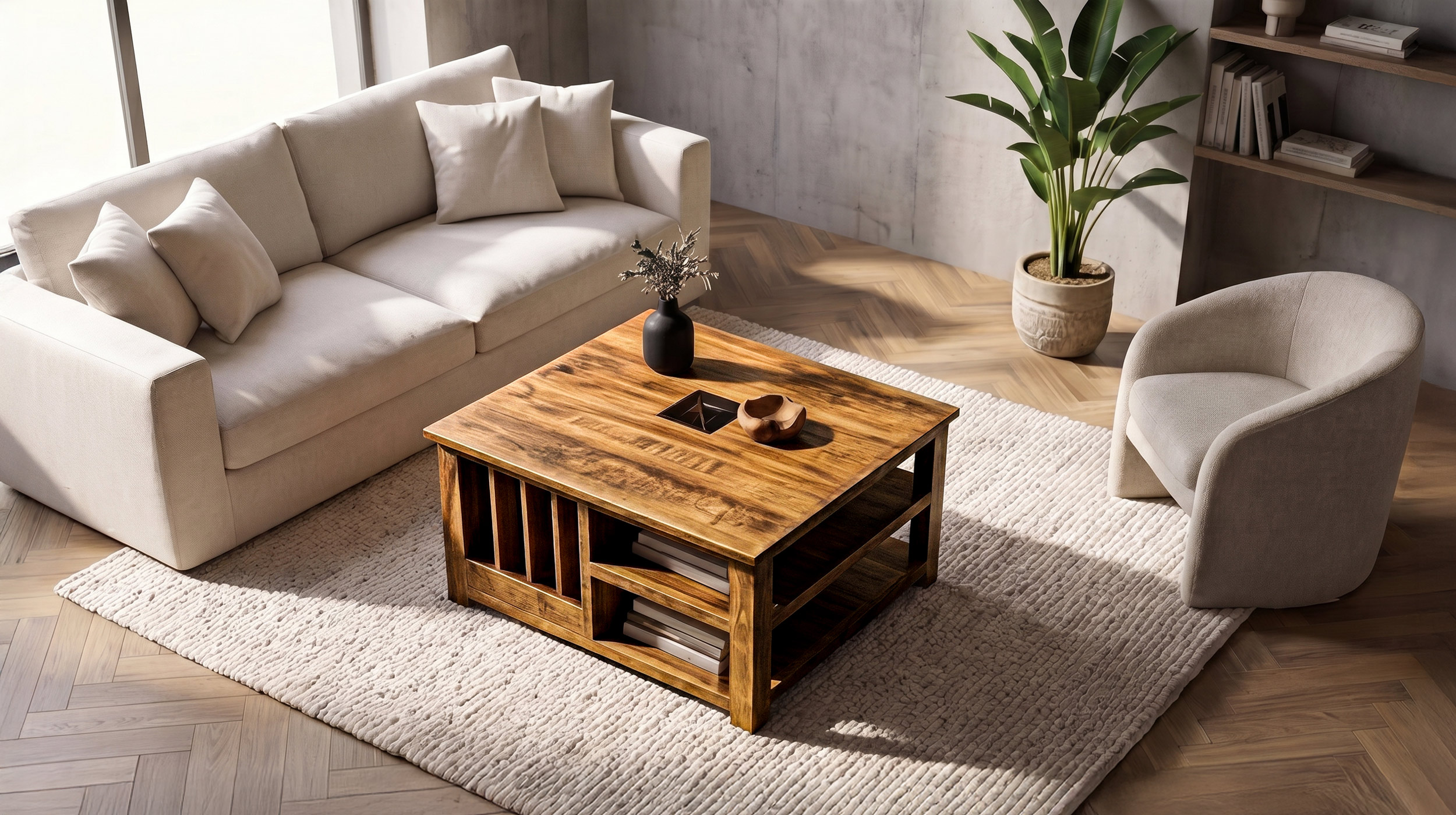 Couchtisch Akazie massiv lackiert 90 cm - montiert - ACANO