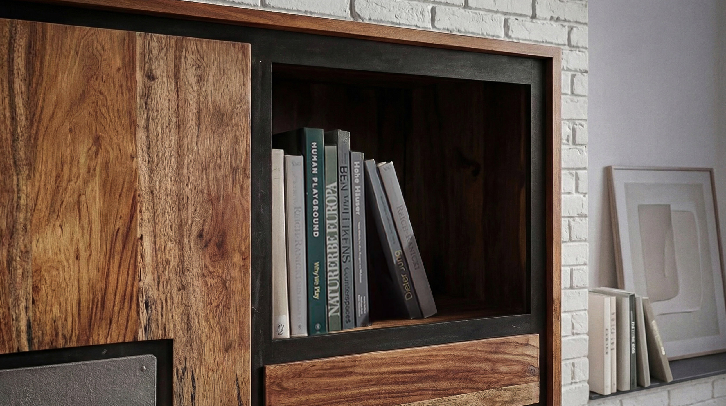 Highboard Akazie Altholz massiv montiert - 75 cm - NARVIK