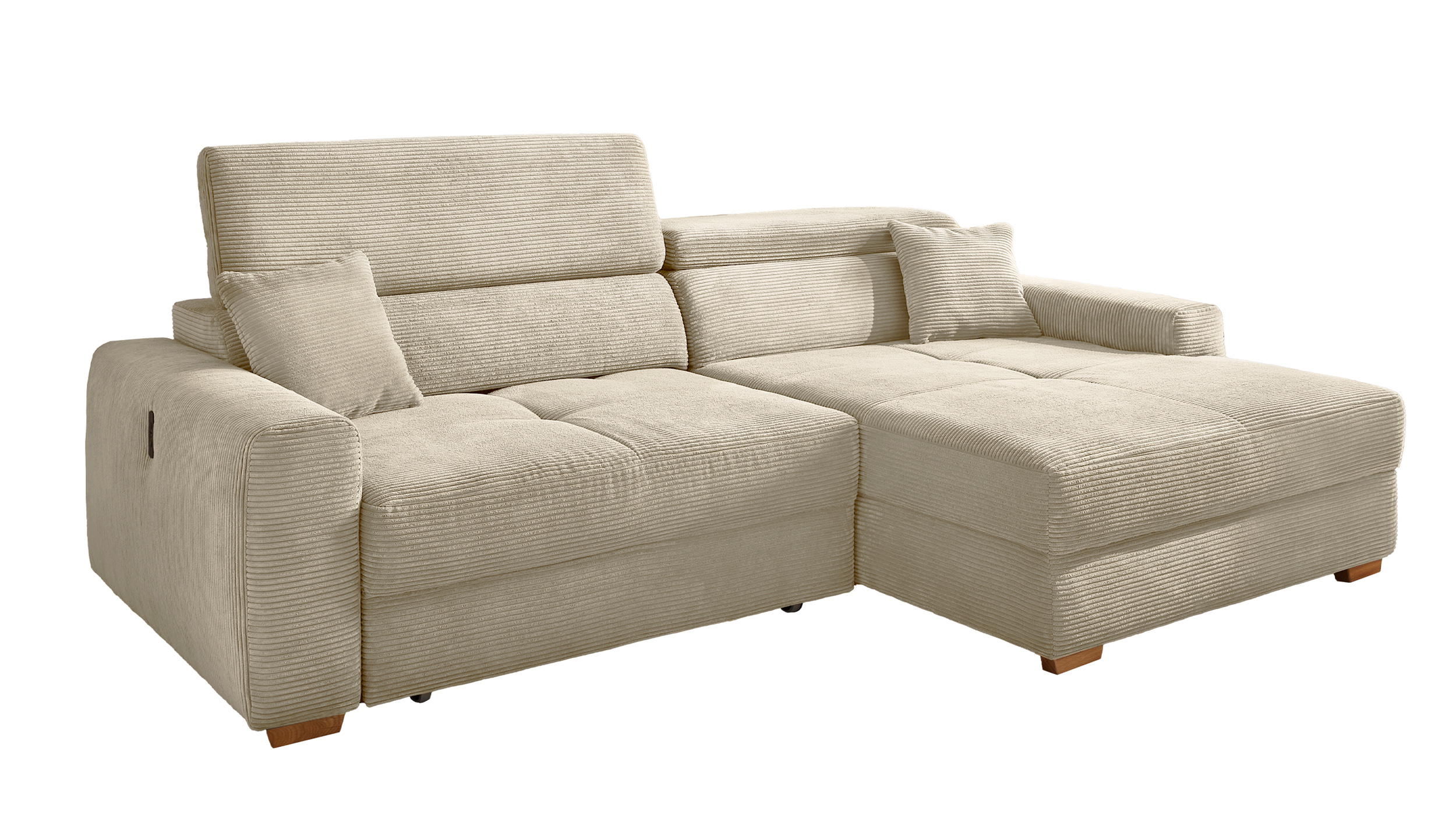 Ecksofa Cord grau-beige 277 x 187 cm mit Relaxfunktion - SLIDER