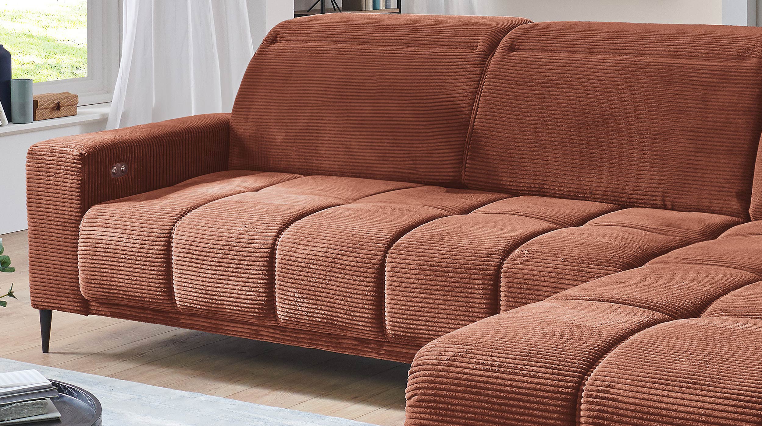 Ecksofa Cord rost ausziehbar - Sitztiefenverstellung 286 cm - OT rechts - MARISOL