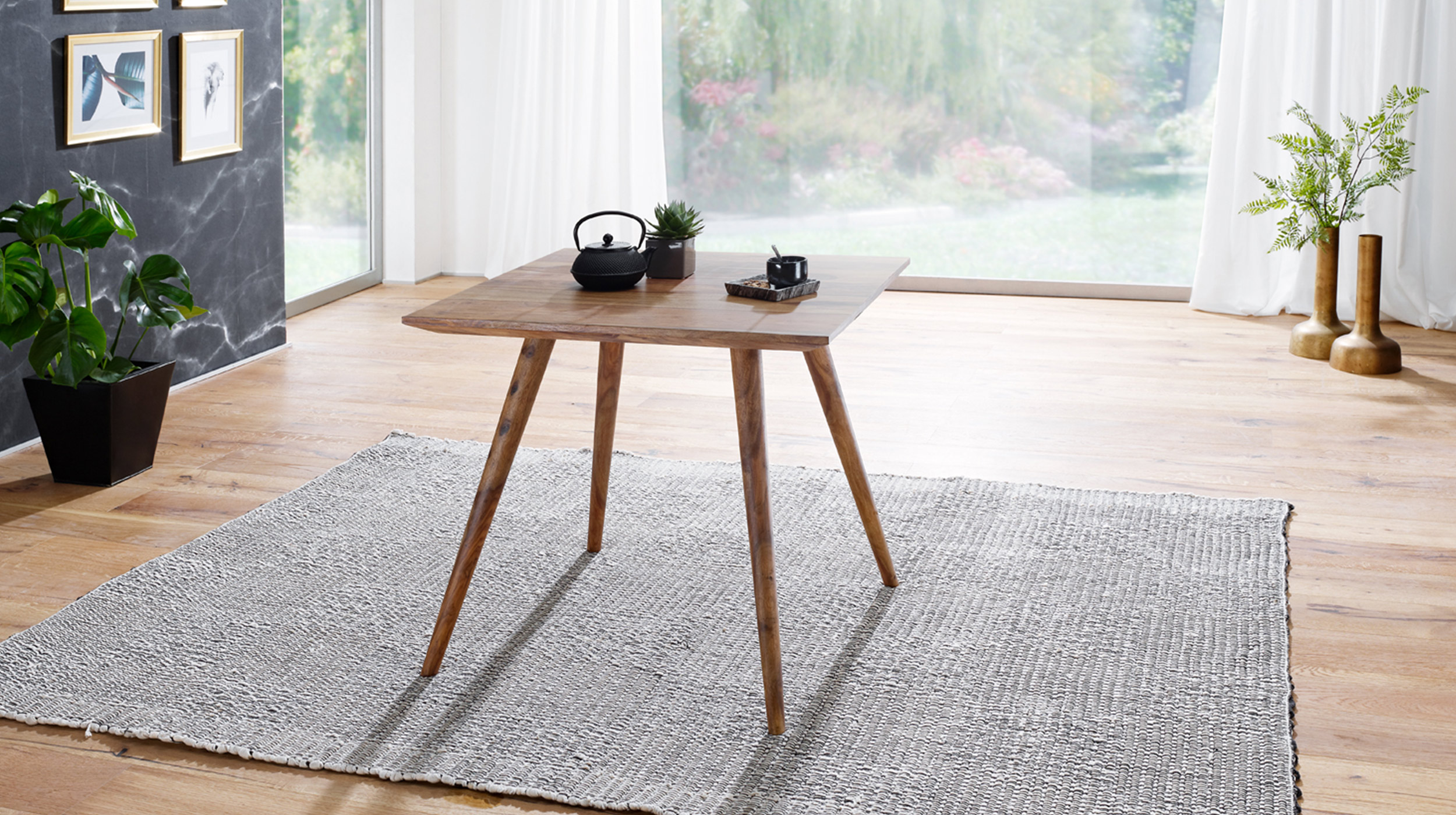 Esstisch 80 x 80 cm Sheesham massiv gebeizt - RAINE 