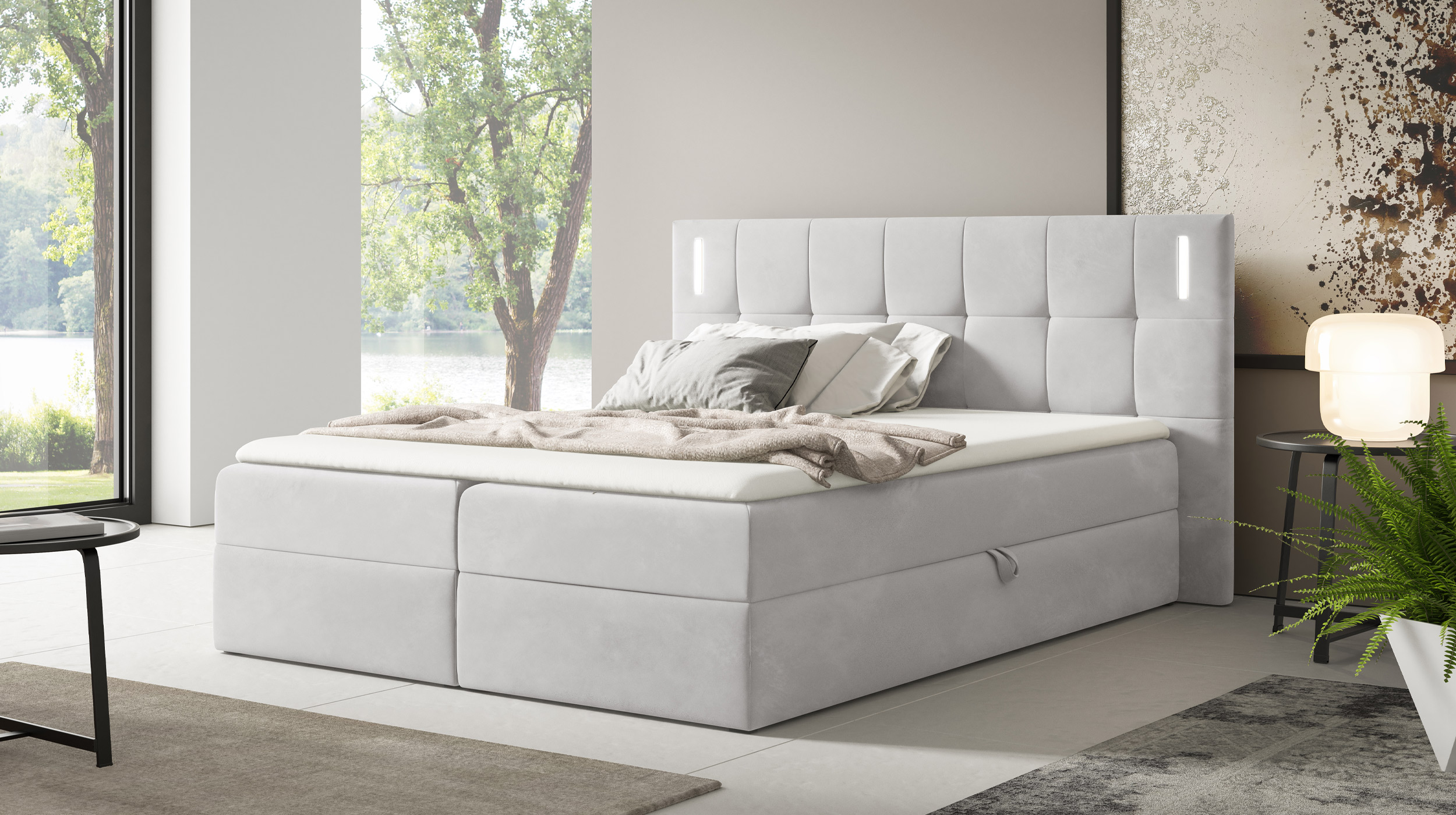 Boxbett 160 x 200 cm mit Bettkasten grau Samtbezug - DALIO