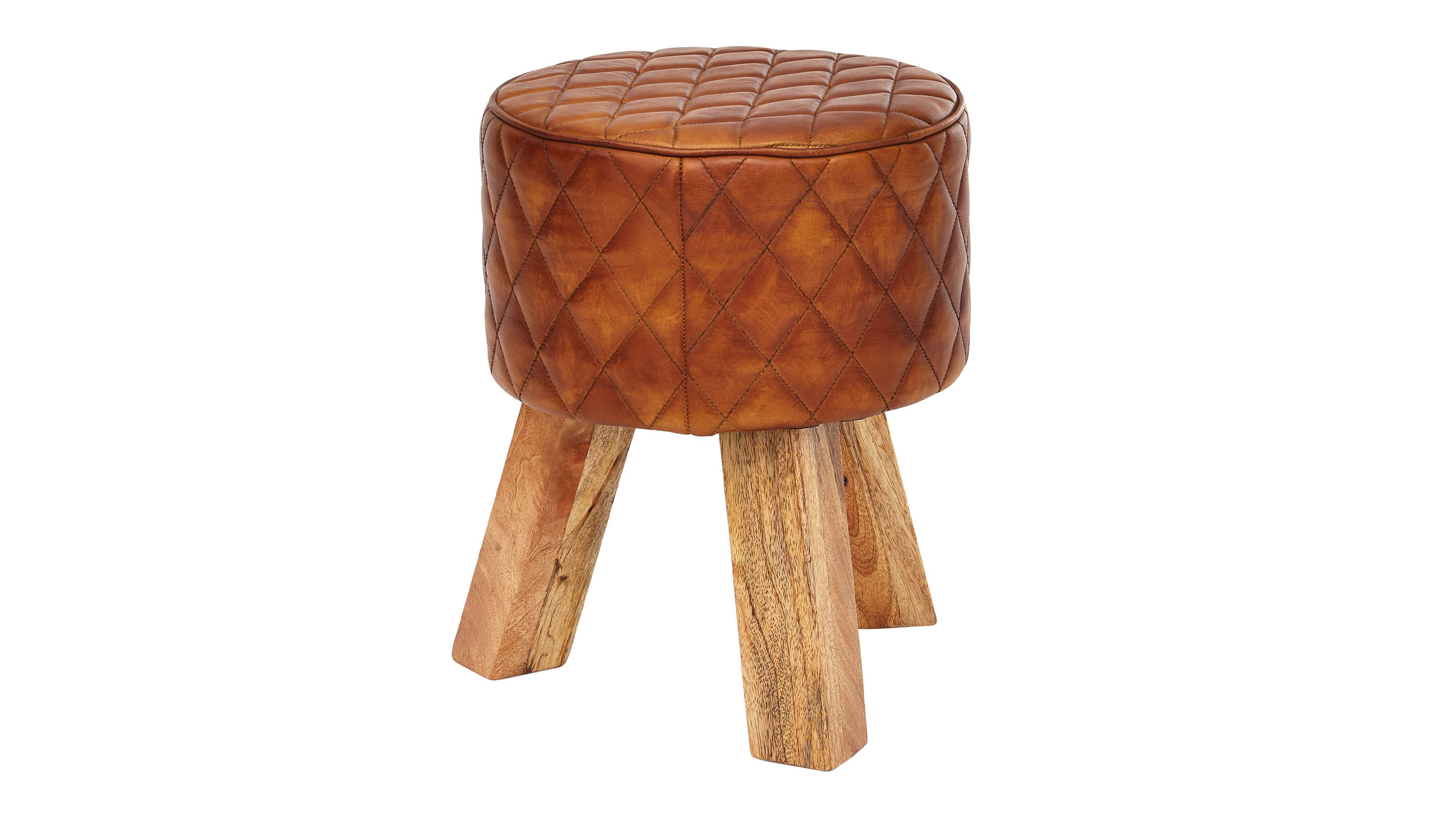 Sitz- & Fußhocker rund Echtleder braun - Mango massiv - RIST