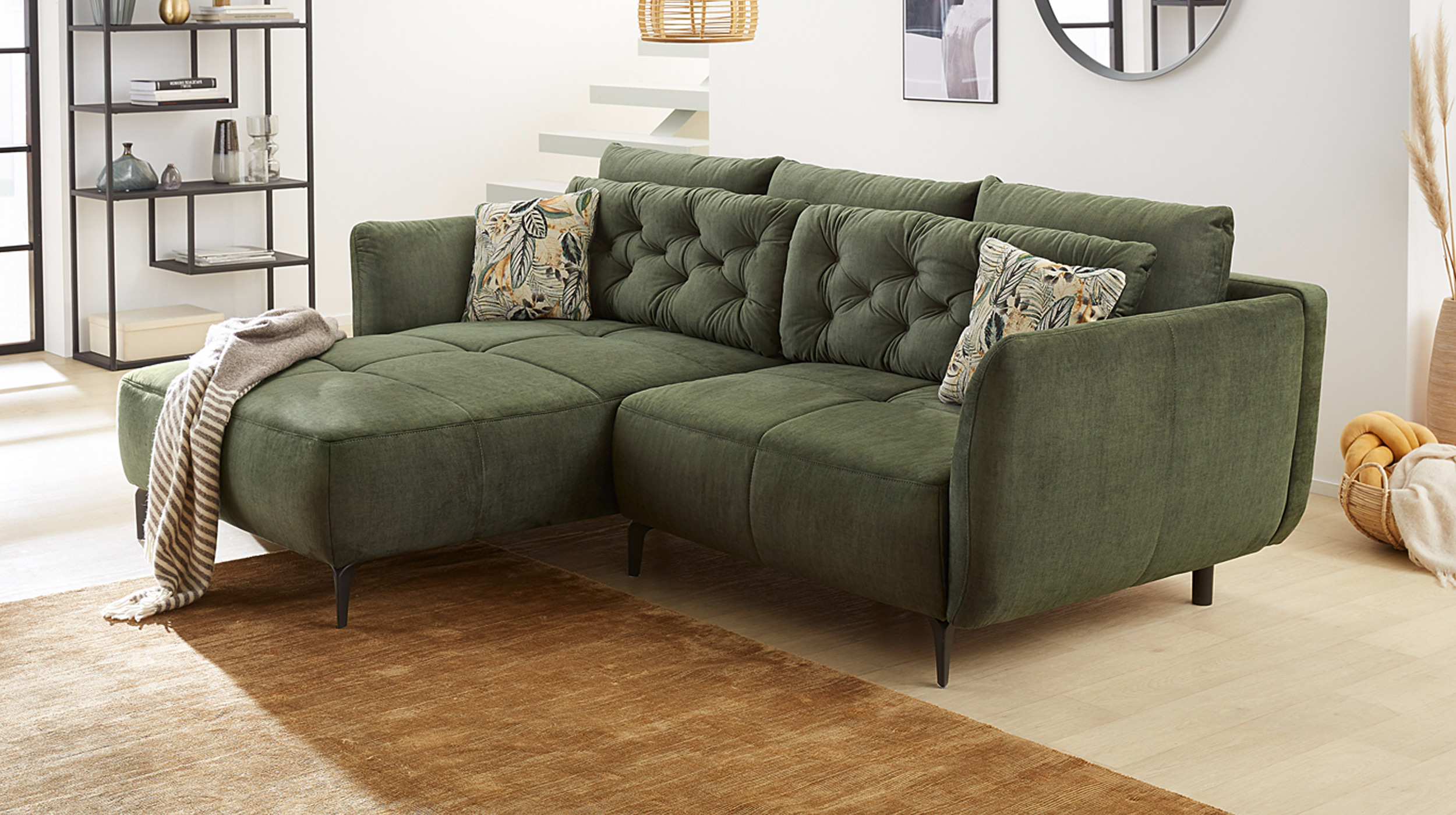 Ecksofa grün Veloursbezug 251 x 186 cm - SALO