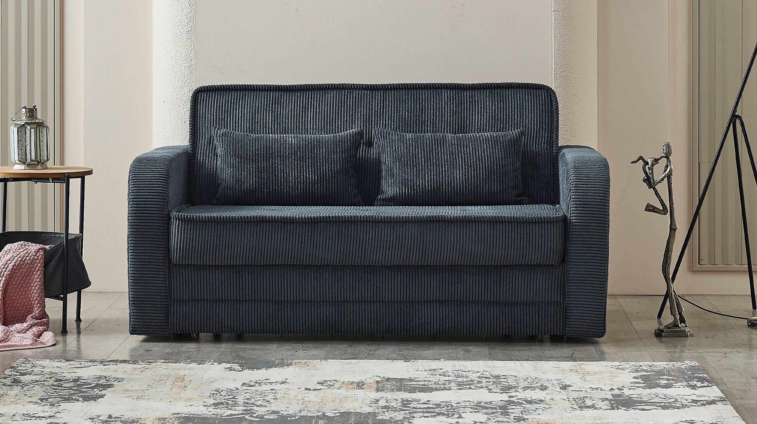 Schlafsofa Cord anthrazit mit Bettkasten 171 cm - MOLERON