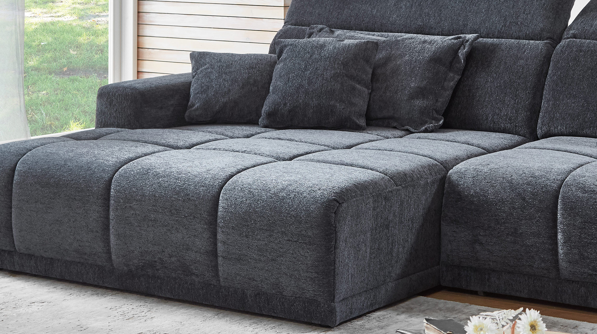 Ecksofa anthrazit elektrisch ausfahrbar 288 cm - OT links - BROOK
